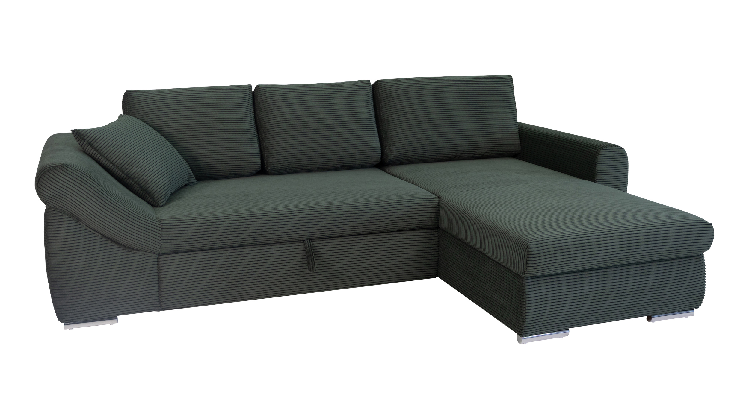 Ecksofa Schlaffunktion Bettkasten grün Cord 261 cm - RAMONA