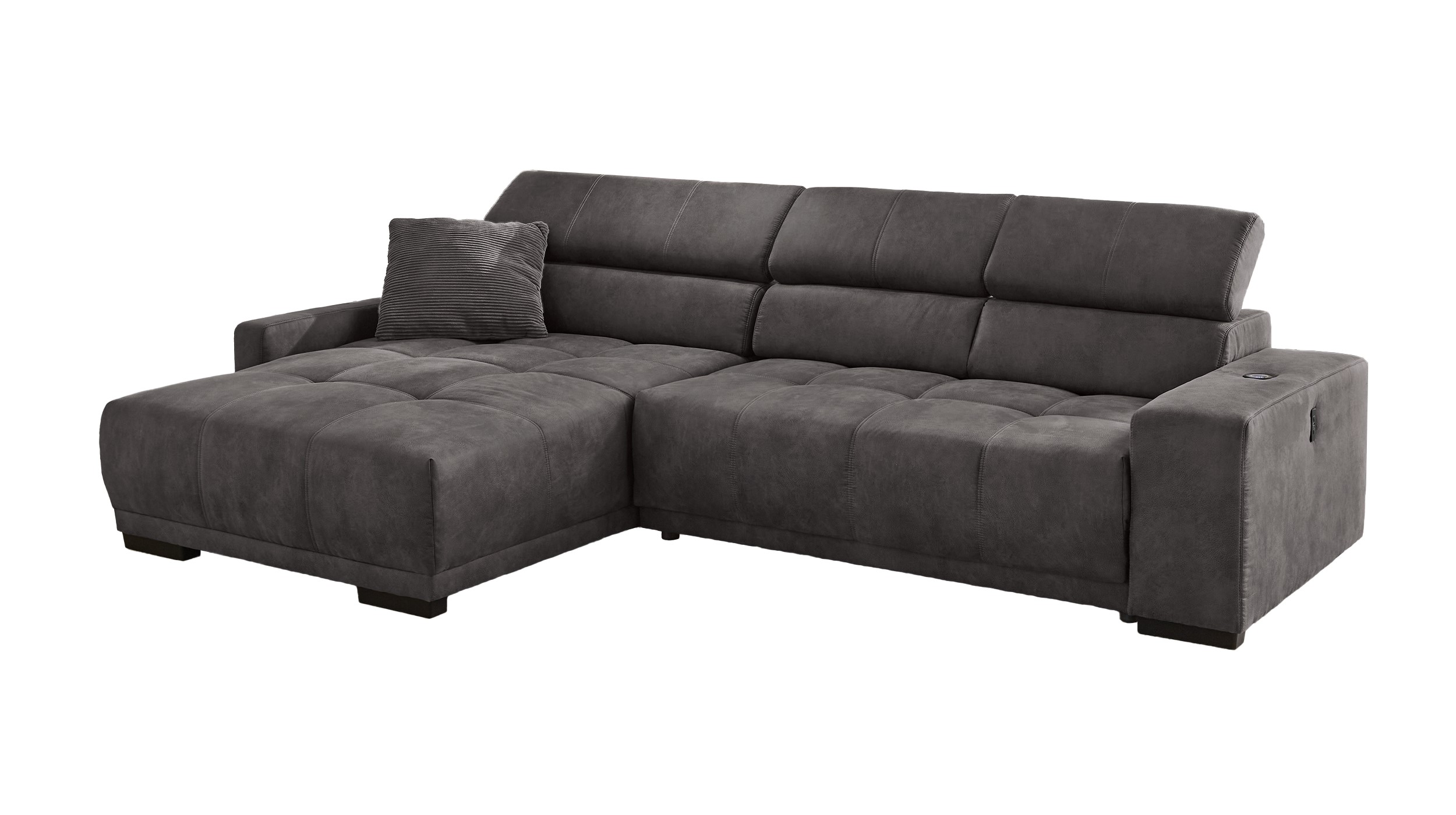 Ecksofa grau elektrisch ausfahrbar 315 cm - LE MANS