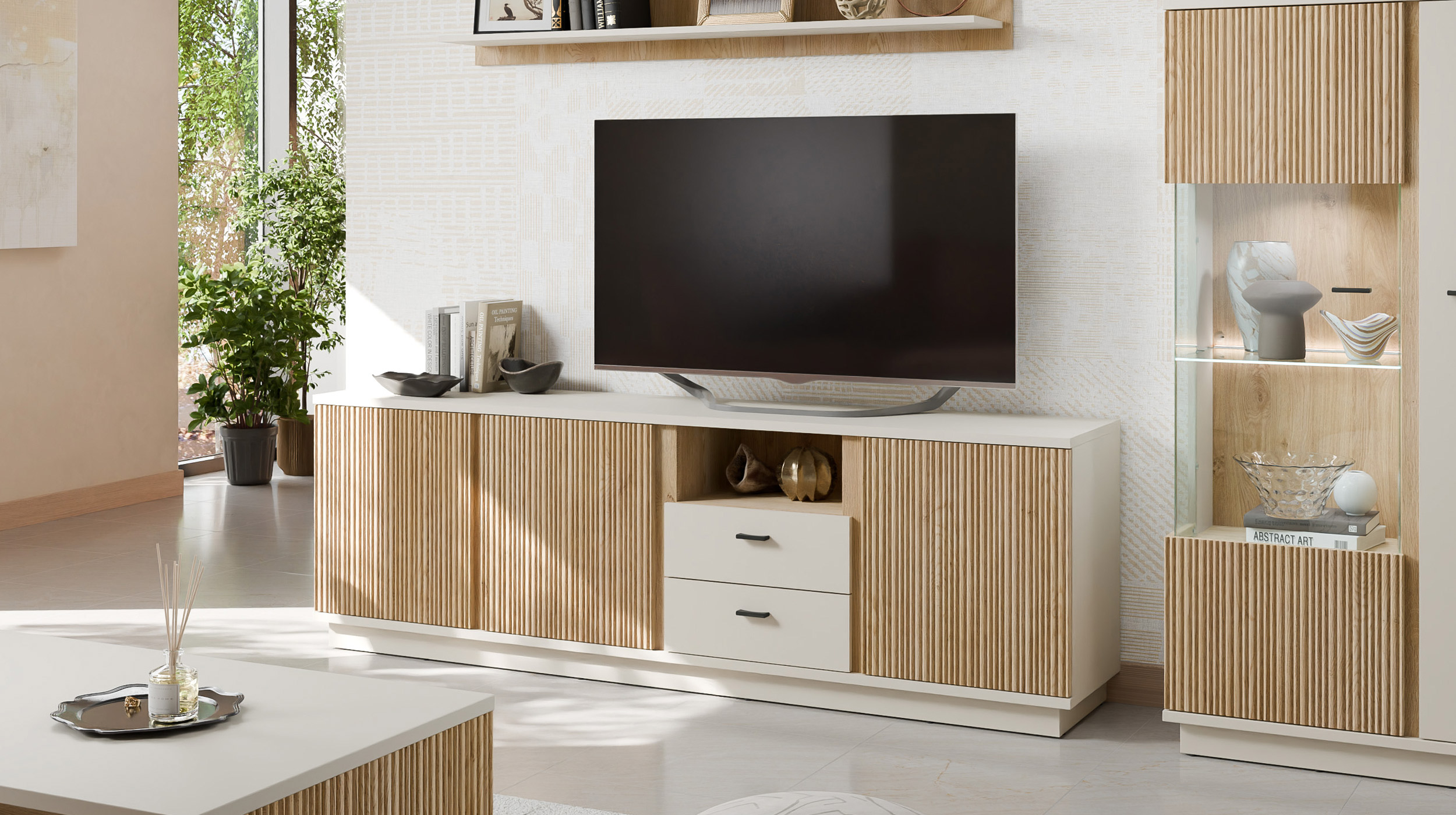 TV - Lowboard beige - Eiche - 200 cm TV-Board - MOSANO