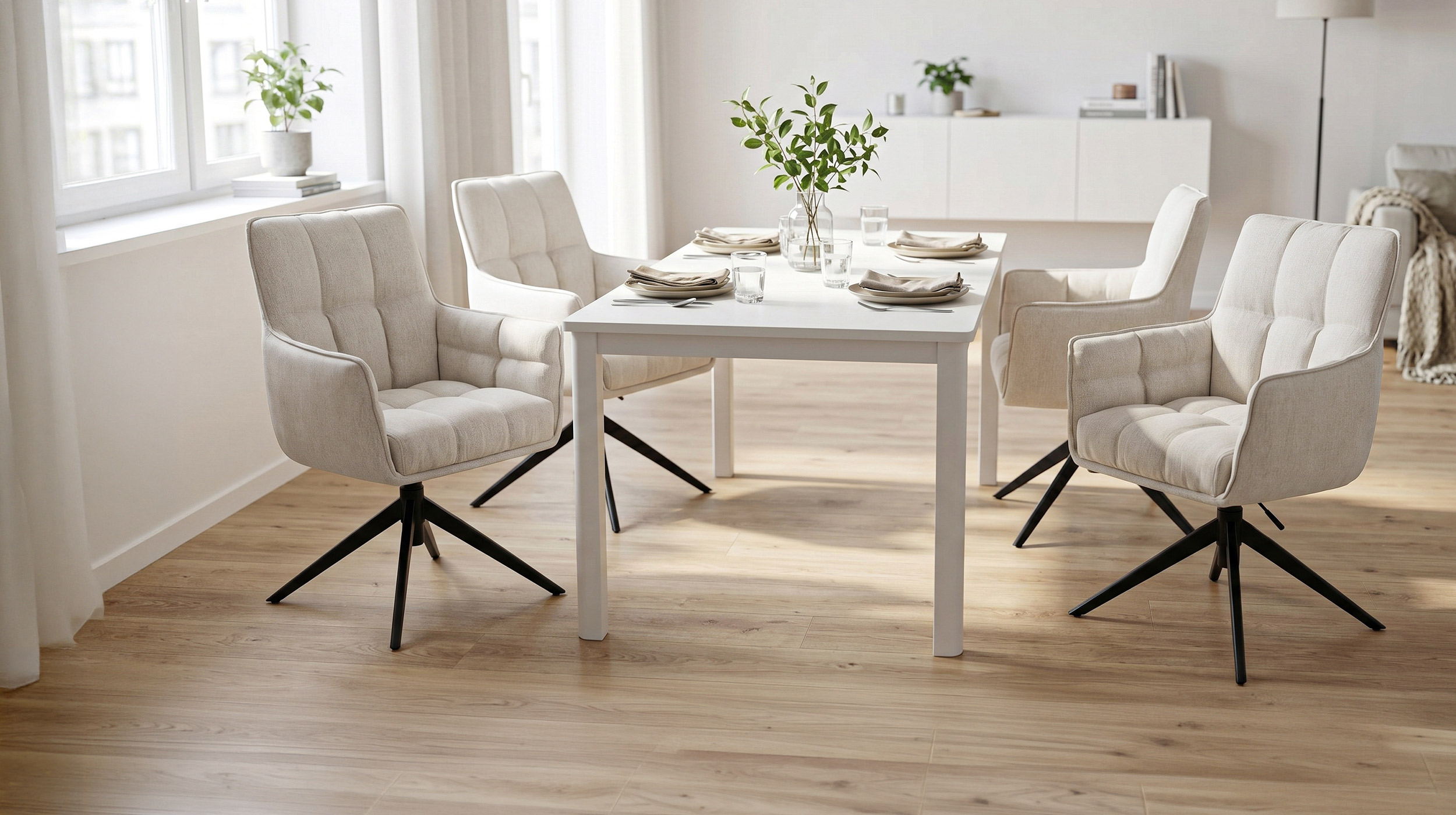 Polsterstuhl drehbar beige - Webstoff - POMBA