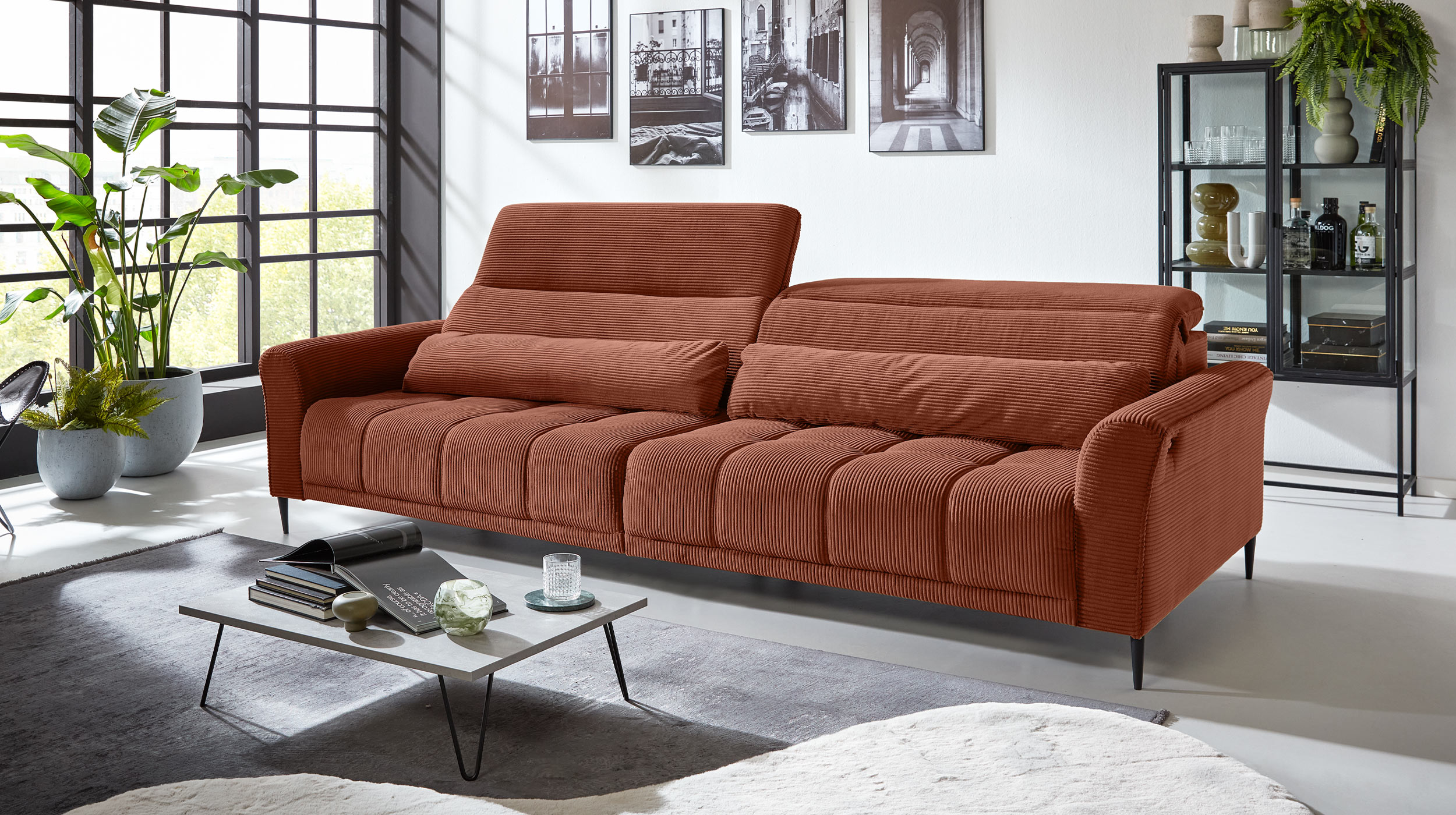 Big Sofa Cord rost ausziehbar - Sitztiefenverstellung - 280 cm - LOGAN