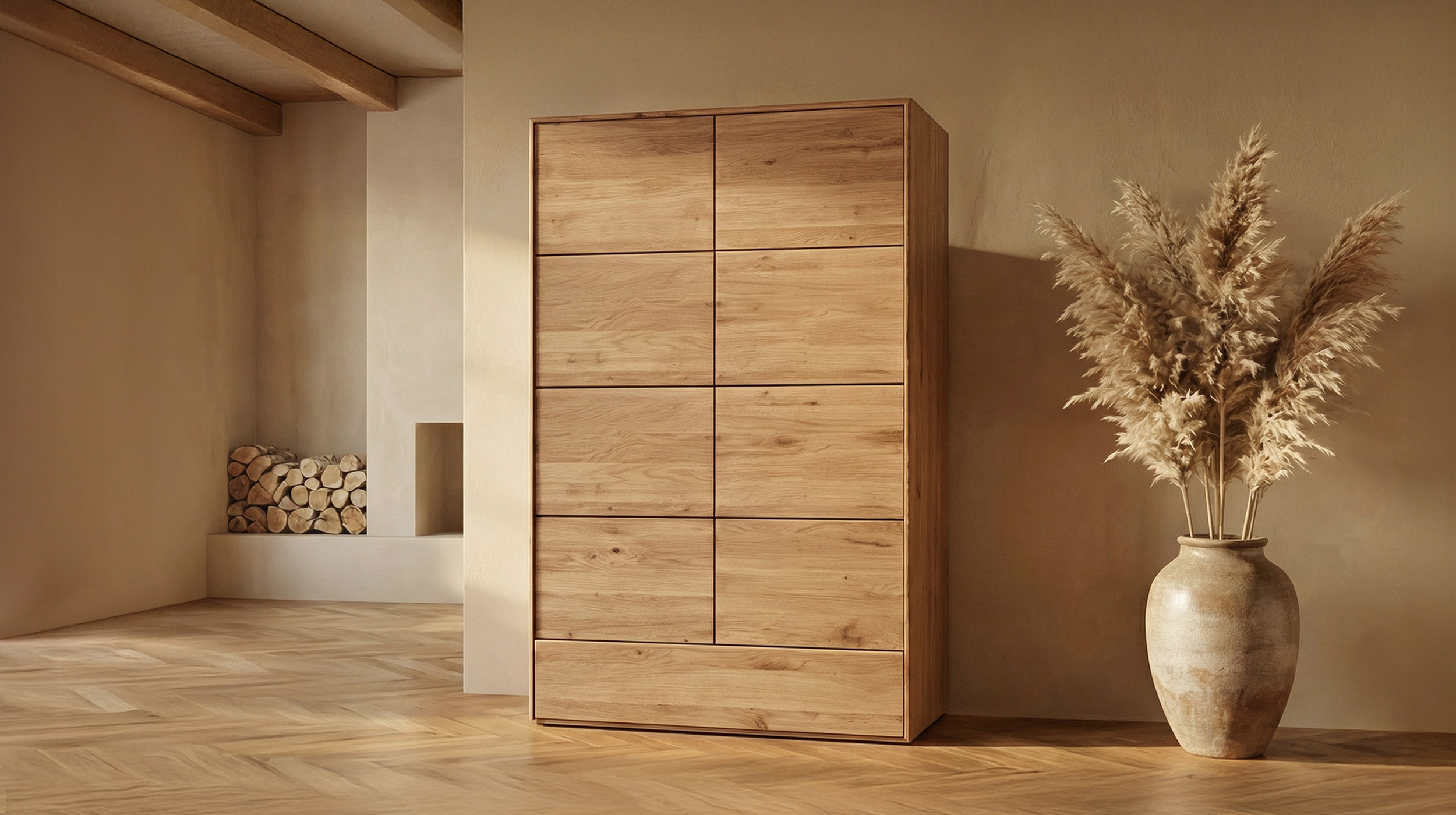 Highboard mit Schublade Wildeiche massiv geölt 100 cm - SKOV