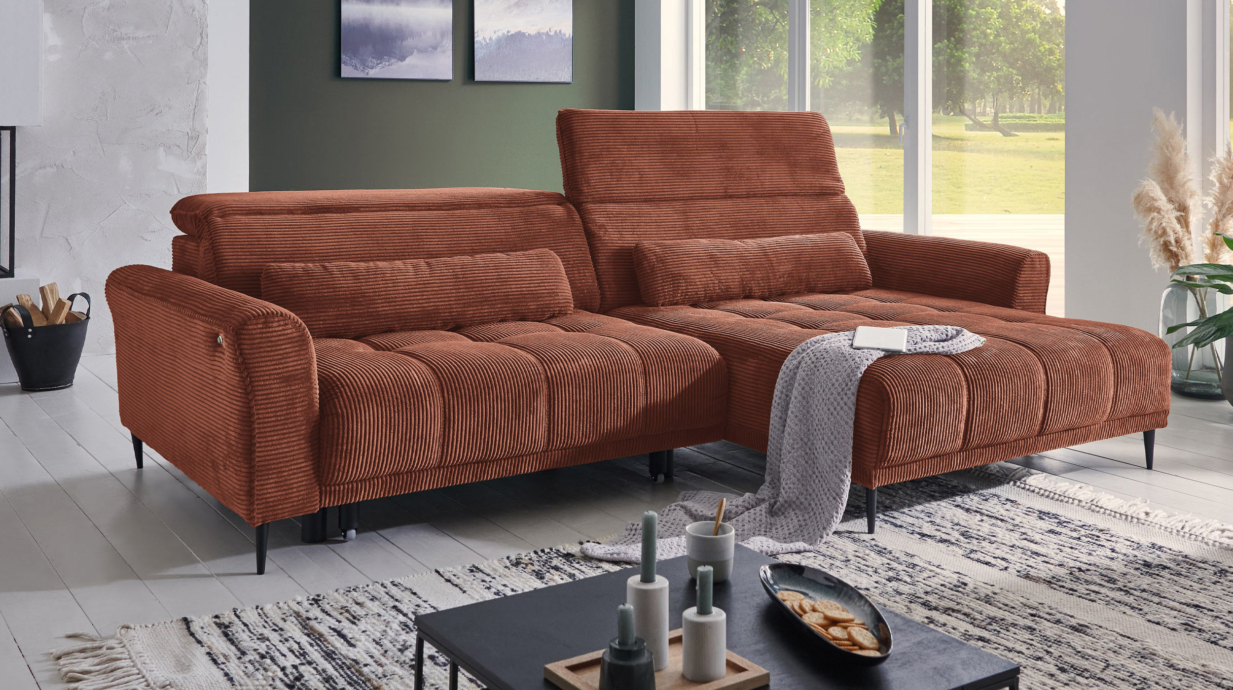 Ecksofa Cord rost ausziehbar - Sitztiefenverstellung 277 cm - OT rechts - LOGAN
