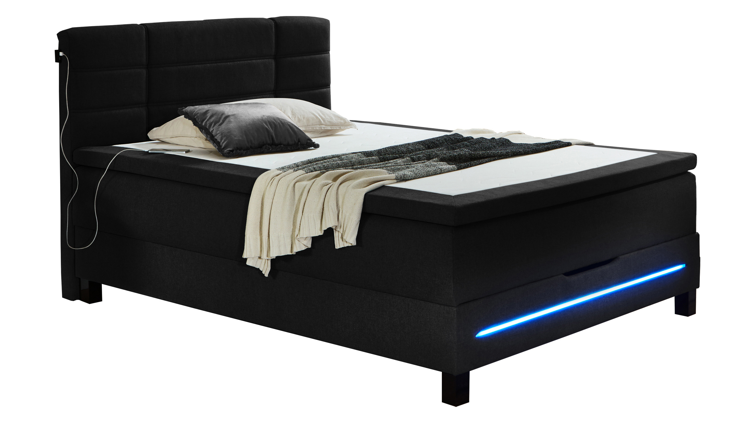 Boxbett 140 x 200 cm anthrazit mit Bettkasten - JEFFERSON