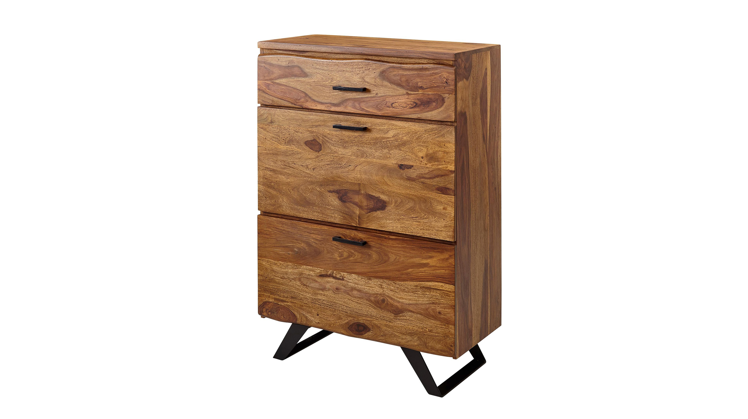 Kommode mit 3 Schubladen Sheesham massiv gebeizt 80 x 42 cm - VINNAN