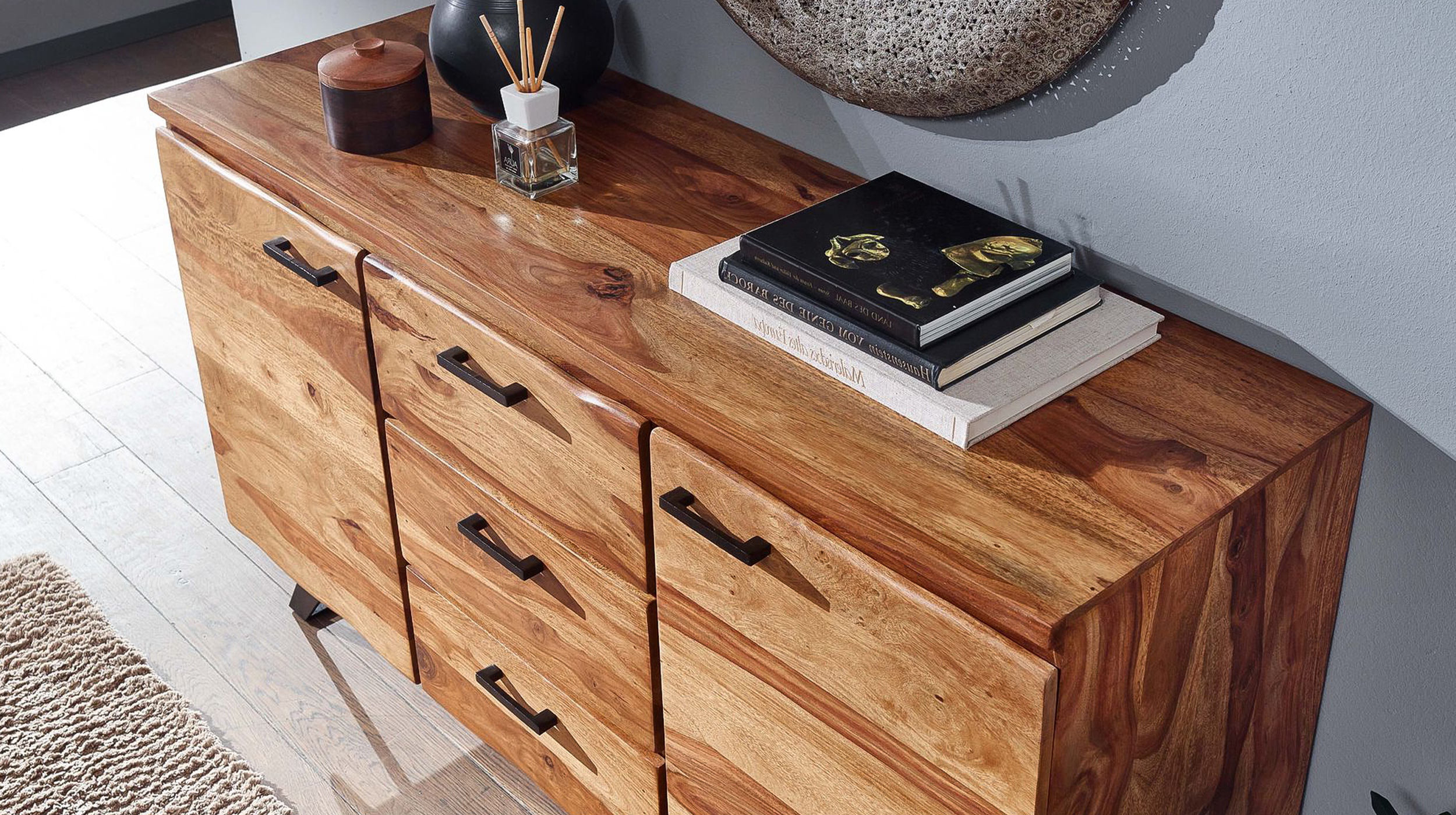 Sideboard mit 3 Schubladen Sheesham massiv 145 cm - VINNAN