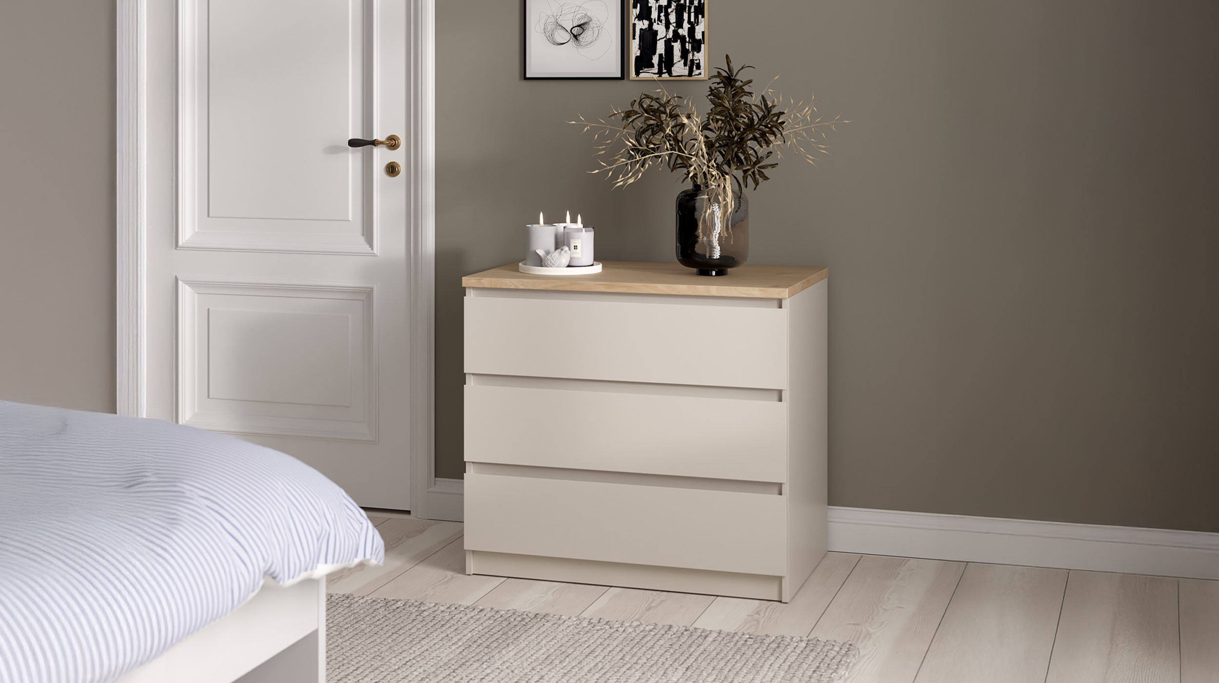 Kommode mit 3 Schubladen beige - Jackson Hickory 77 cm - NAIA