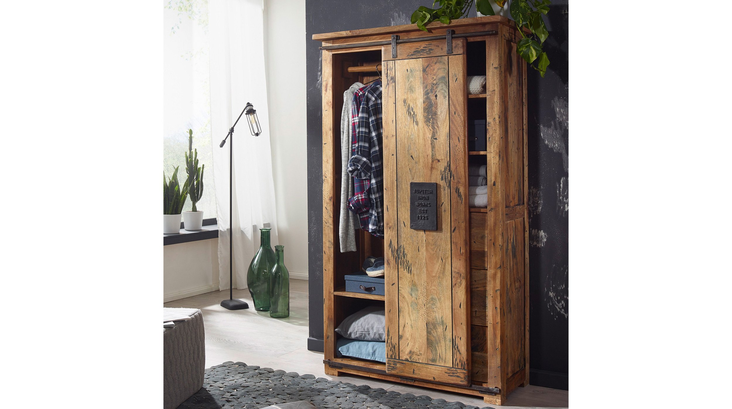 Garderobenschrank 1 Rolltür Mango massiv 100 cm - EMANUEL