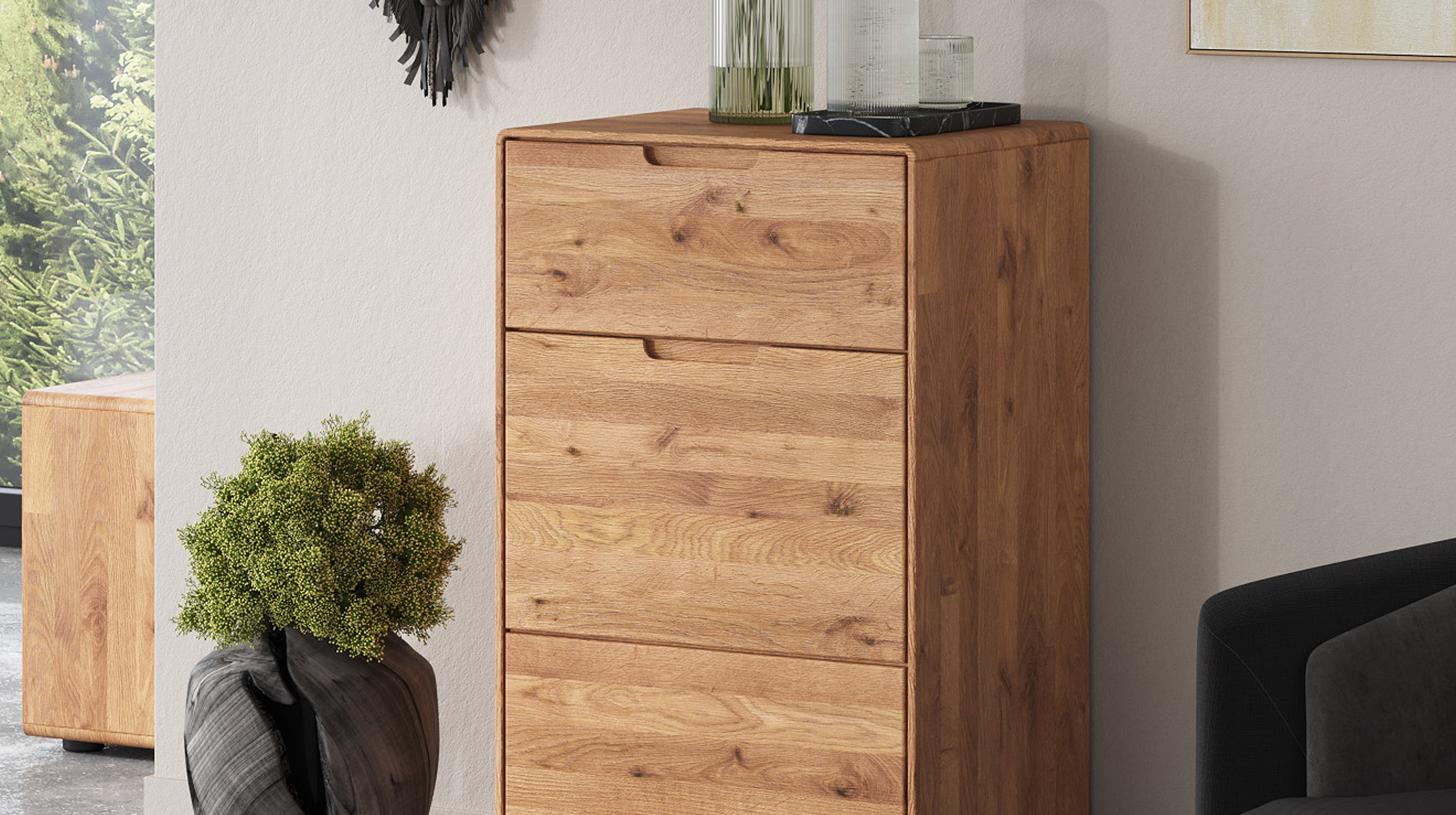 Kommode mit Schublade Wildeiche massiv 51 x 40 cm - LUCAS