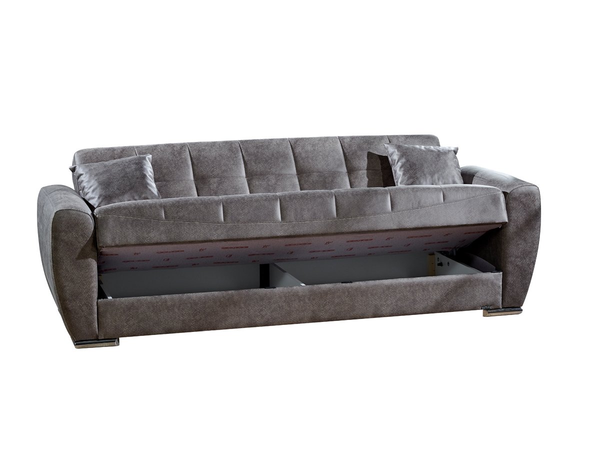 Schlafsofa grau Bettkasten ausziehbar Federkern 229 cm - OSMA