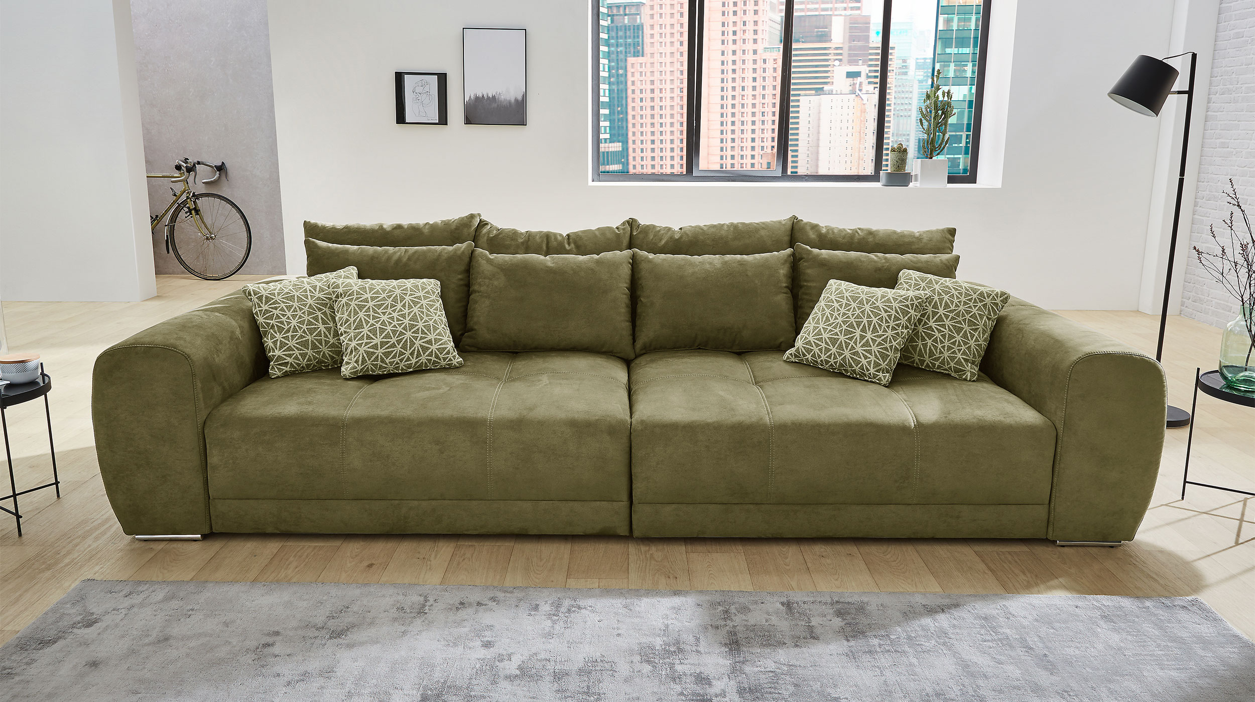 Big Sofa mit Federkern olivegrün 306 x 134 cm - MOLDAU