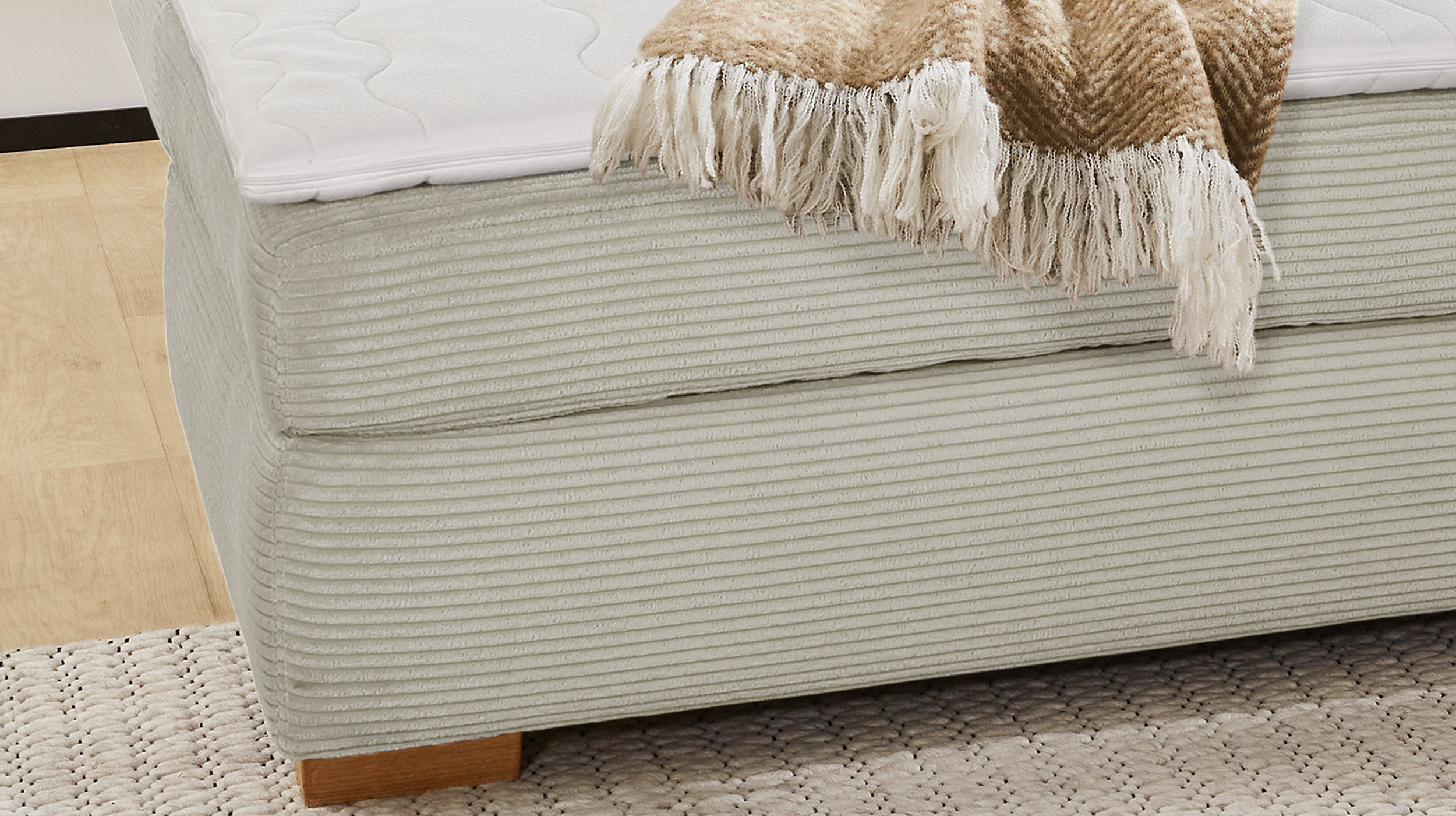 Schlafsofa Bettkasten Cord grau-beige 201 cm Dauerschläfer - DERBY