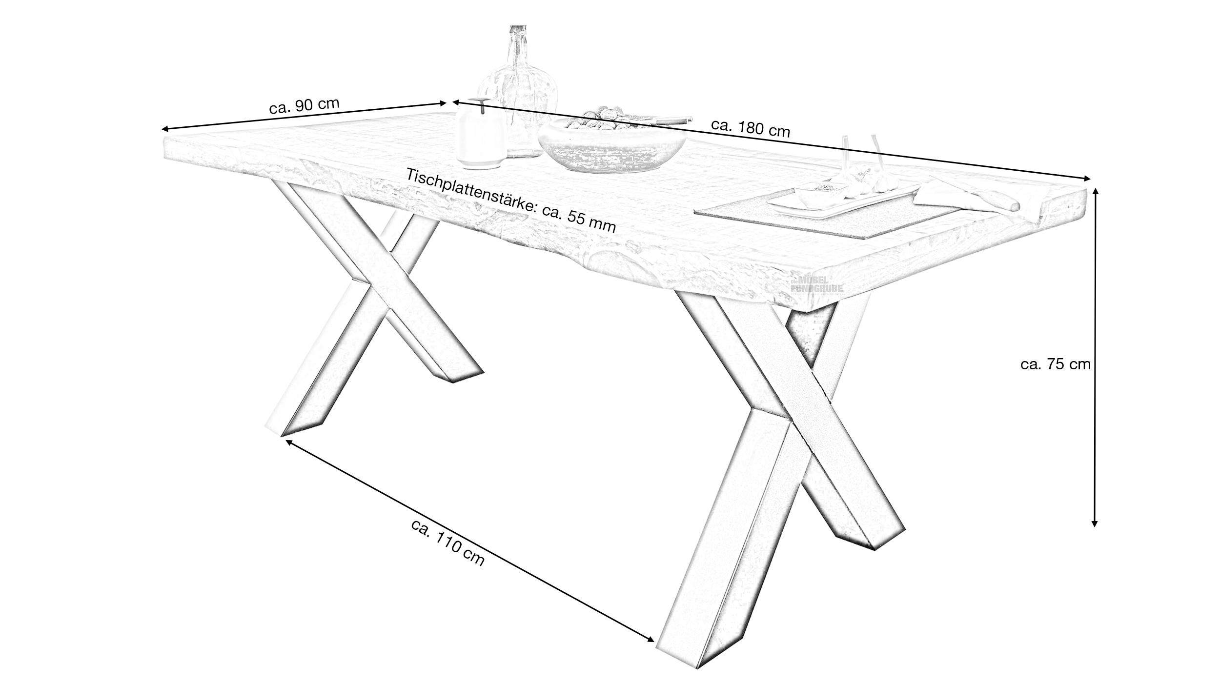 Esstisch Baumkantentisch 180 cm massiv Mango - TOMASO