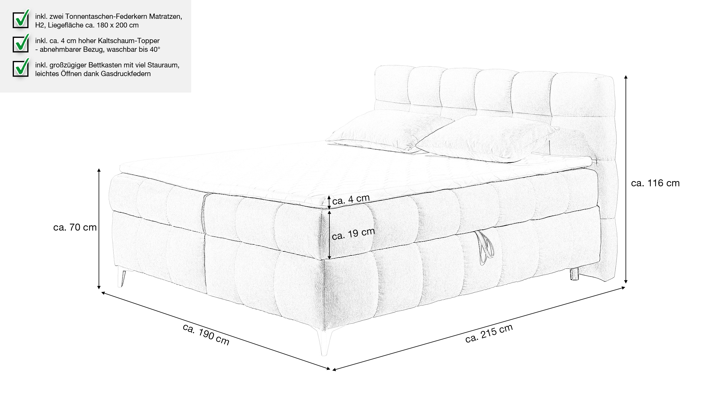 Boxbett 180 x 200 cm beige Stoffbezug mit Bettkasten - VELARIO