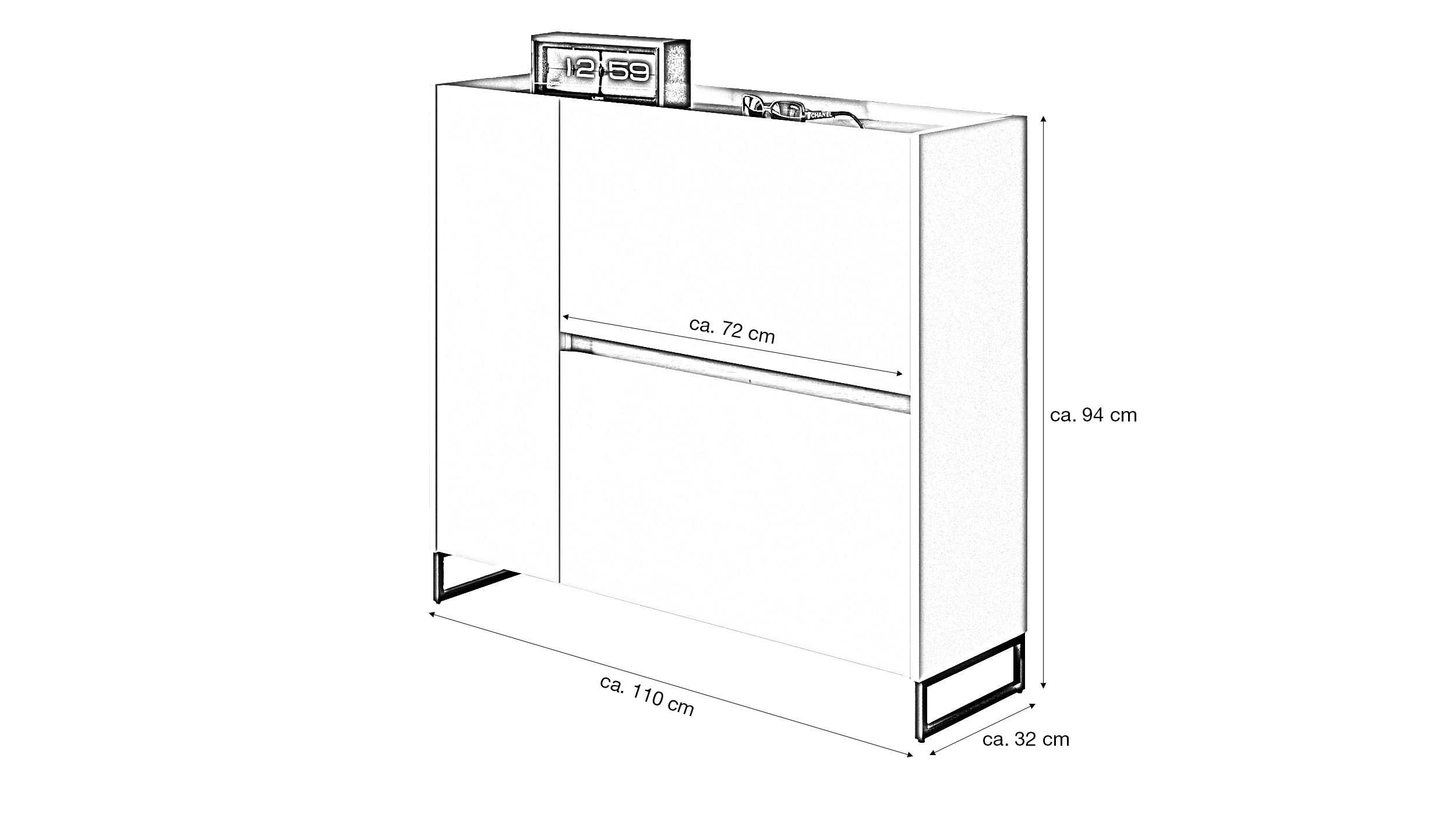 Schuhschrank weiß Artisan Eiche 110 x 94 cm - 3-türig - DRIVE
