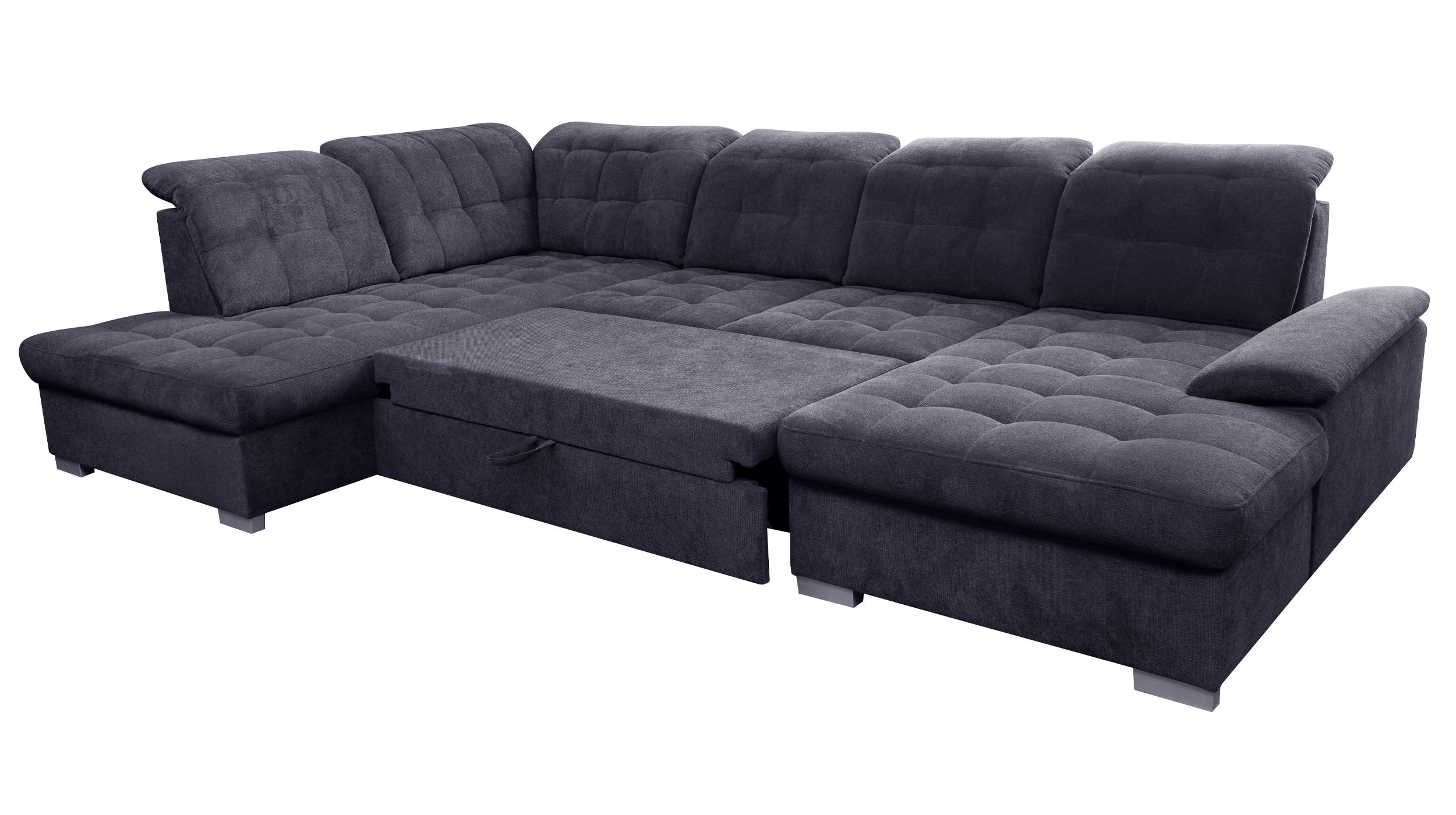 Wohnlandschaft Schlaffunktion dunkelblau Bettkasten 343 cm - VIKTOR