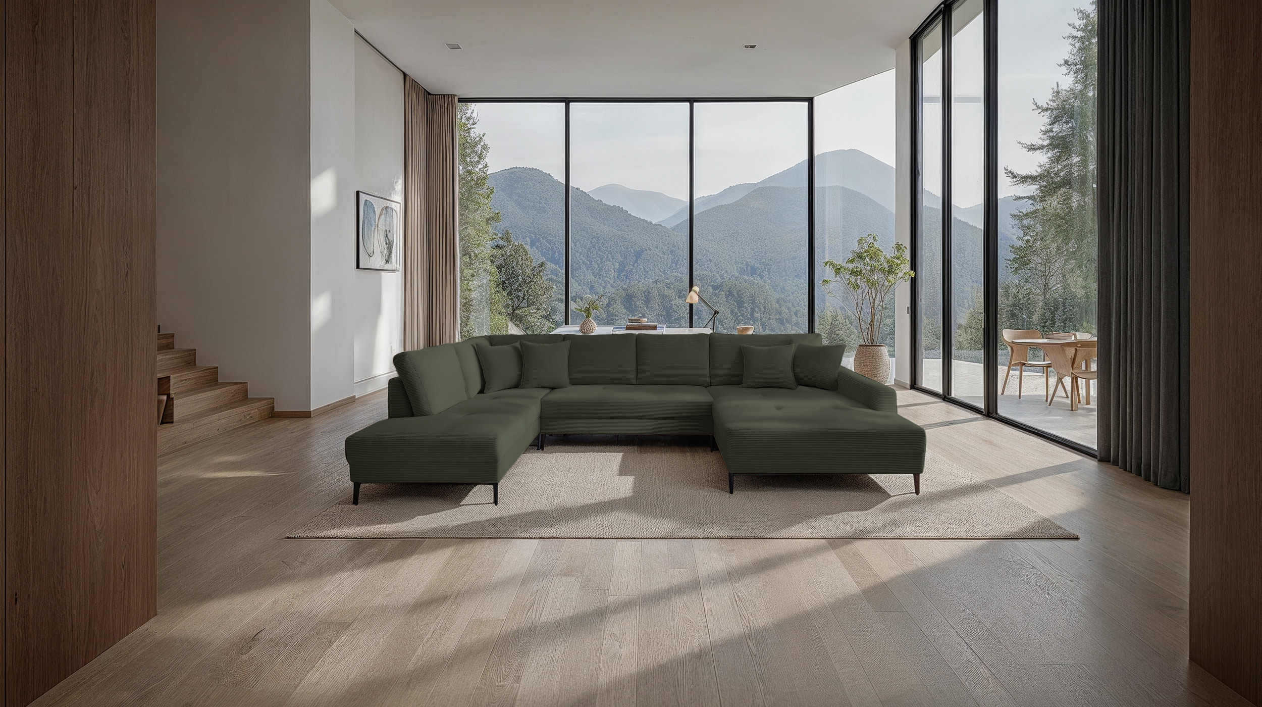 Wohnlandschaft Cord dunkelgrün - 360 cm - SUMMER