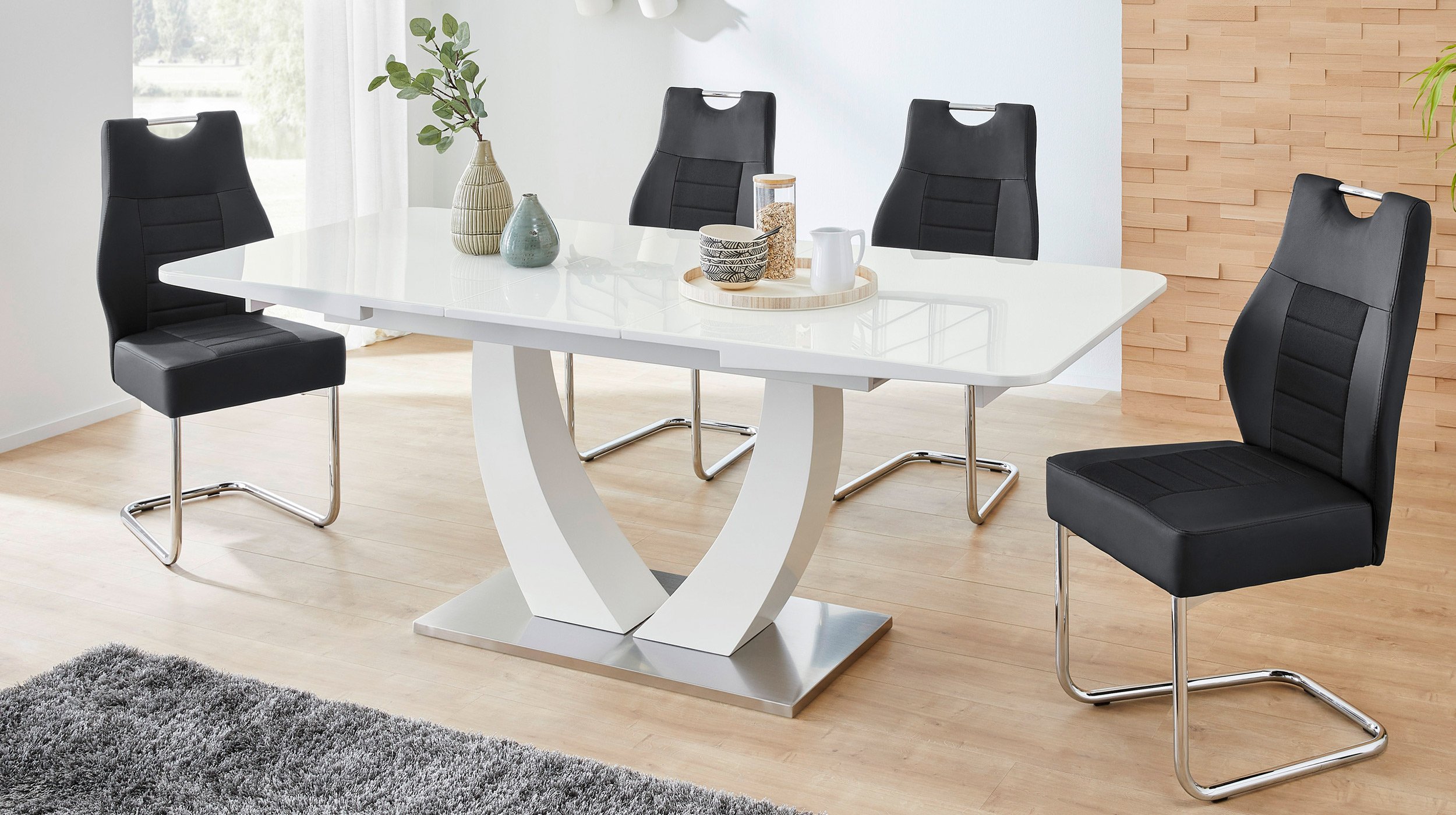 Esstisch 160 - 200 cm ausziehbar weiß hochglanz - ULM