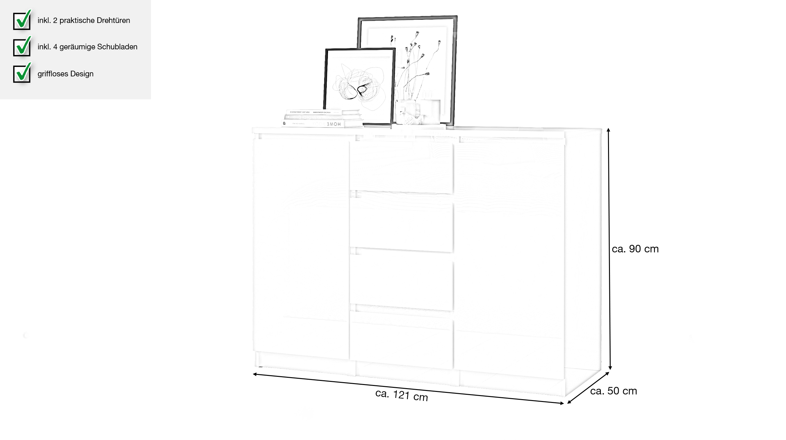 Sideboard mit 4 Schubladen Jackson Hickory 121 cm - NAIA
