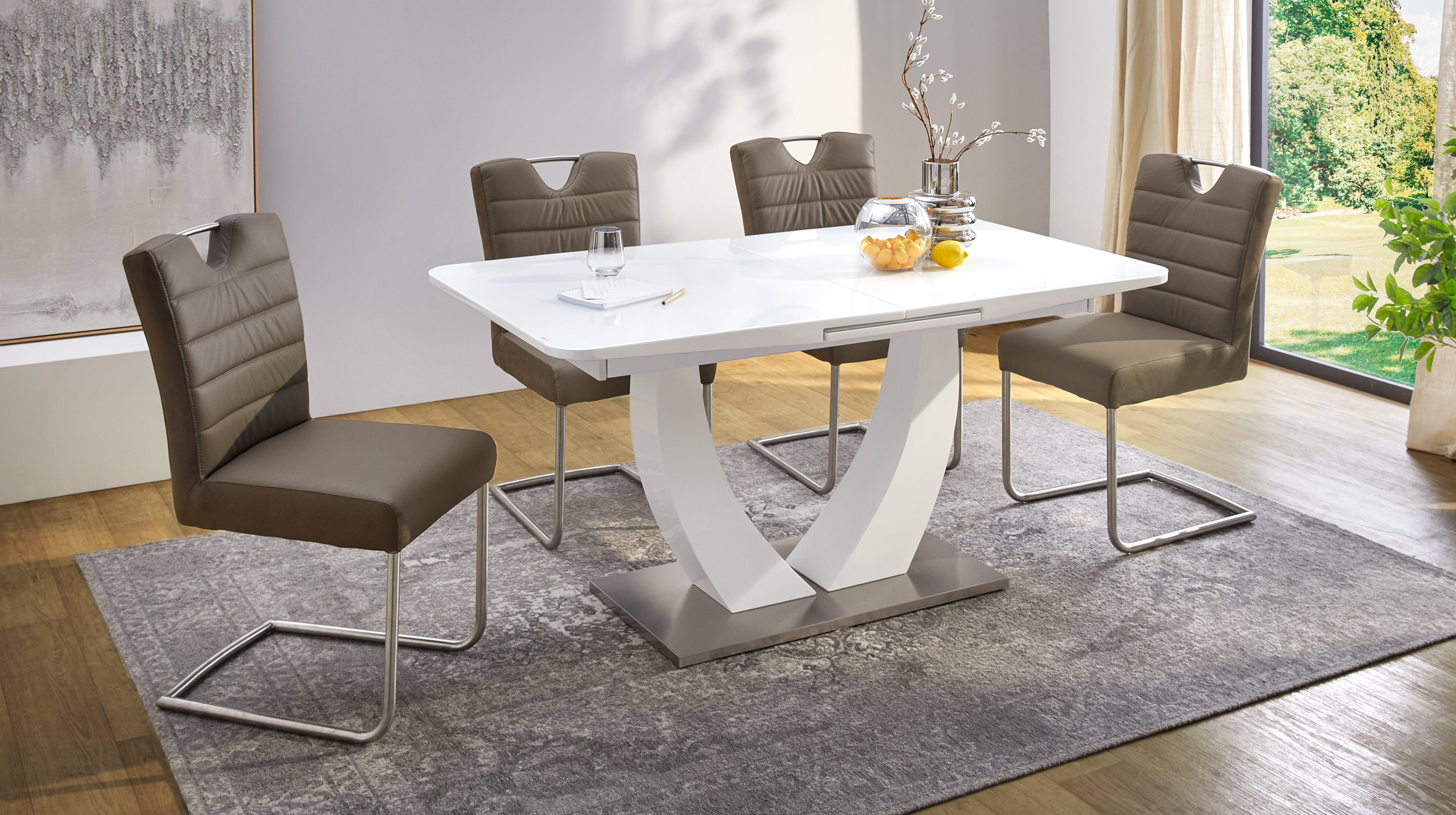 Schwingstuhl für Esszimmer braun Echtleder - Stoffbezug - DEXTER