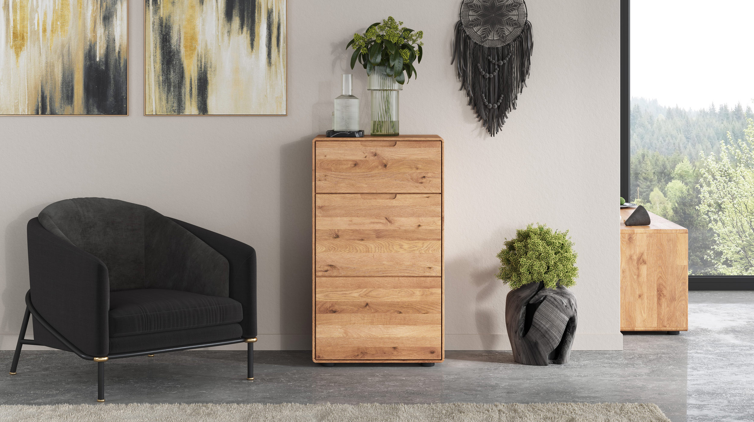 Kommode mit Schublade Wildeiche massiv 51 x 40 cm - LUCAS