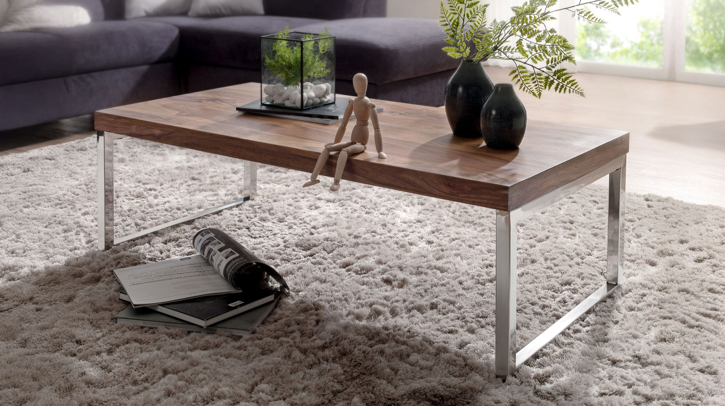 Couchtisch Sheesham massiv gebeizt 120 x 60 cm - GRETE
