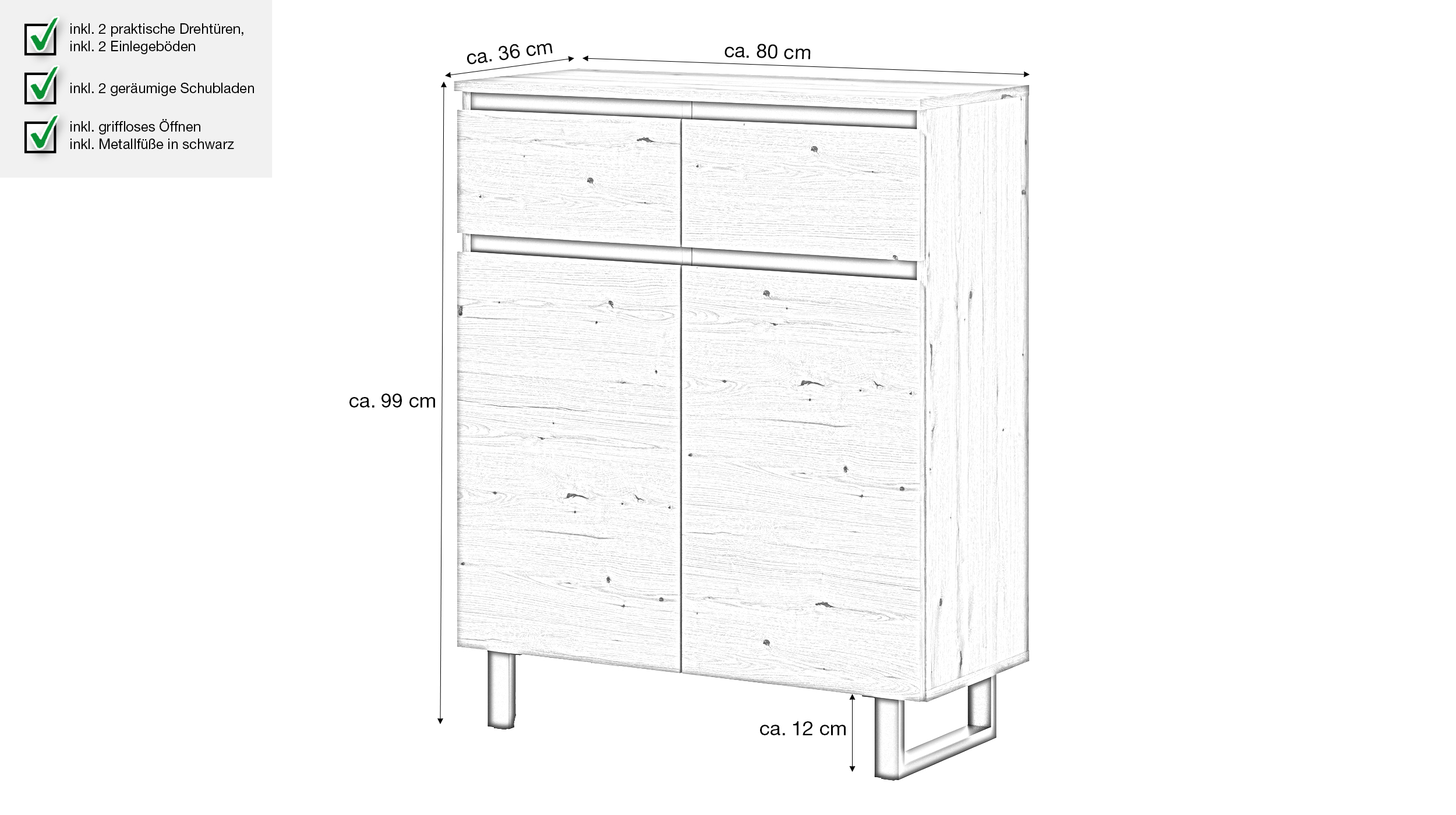 Kommode mit Schubladen Evoke Eiche 80 cm - TOMASA