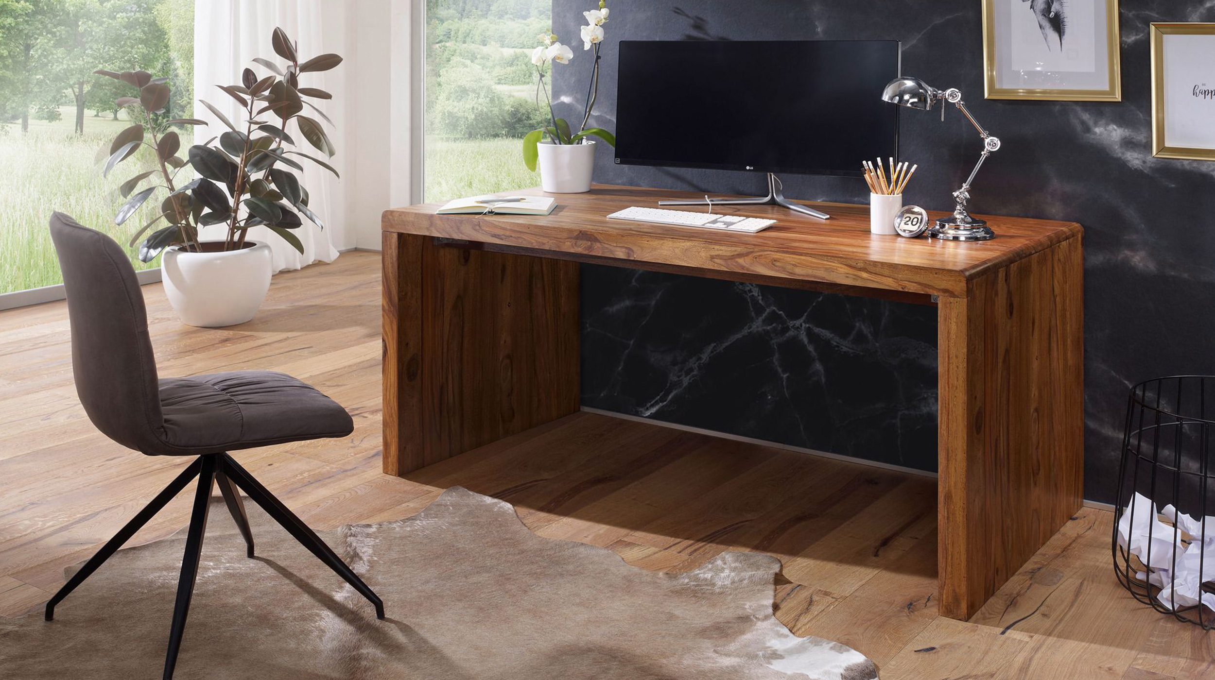 Schreibtisch Sheesham Massivholz 200 x 100 cm - BERAMUS