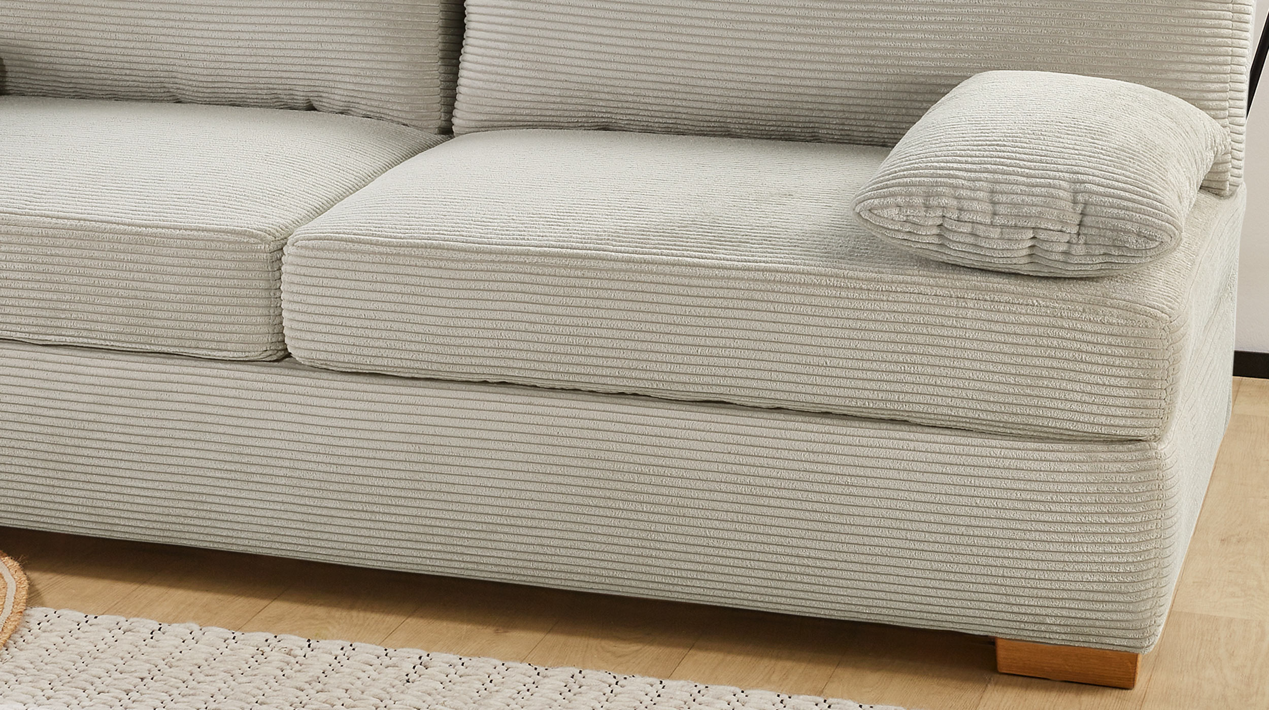 Schlafsofa Bettkasten Cord grau-beige 201 cm Dauerschläfer - DERBY