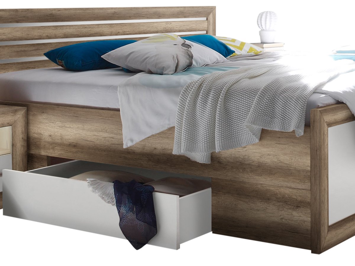 Bettanlage 180 x 200 cm Monument Oak - weiß - FERNANDO