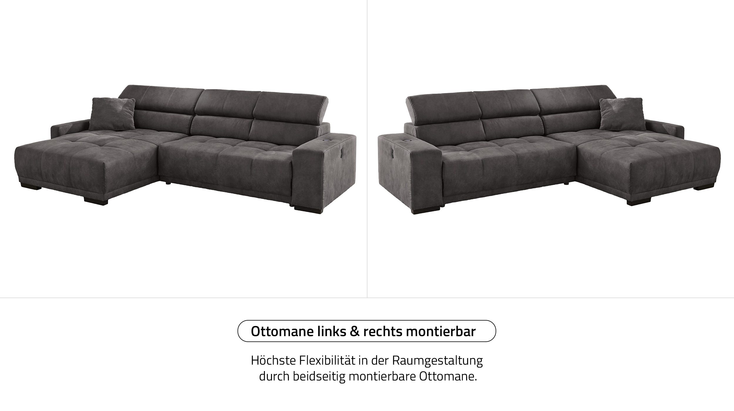 Ecksofa grau elektrisch ausfahrbar 315 cm - LE MANS