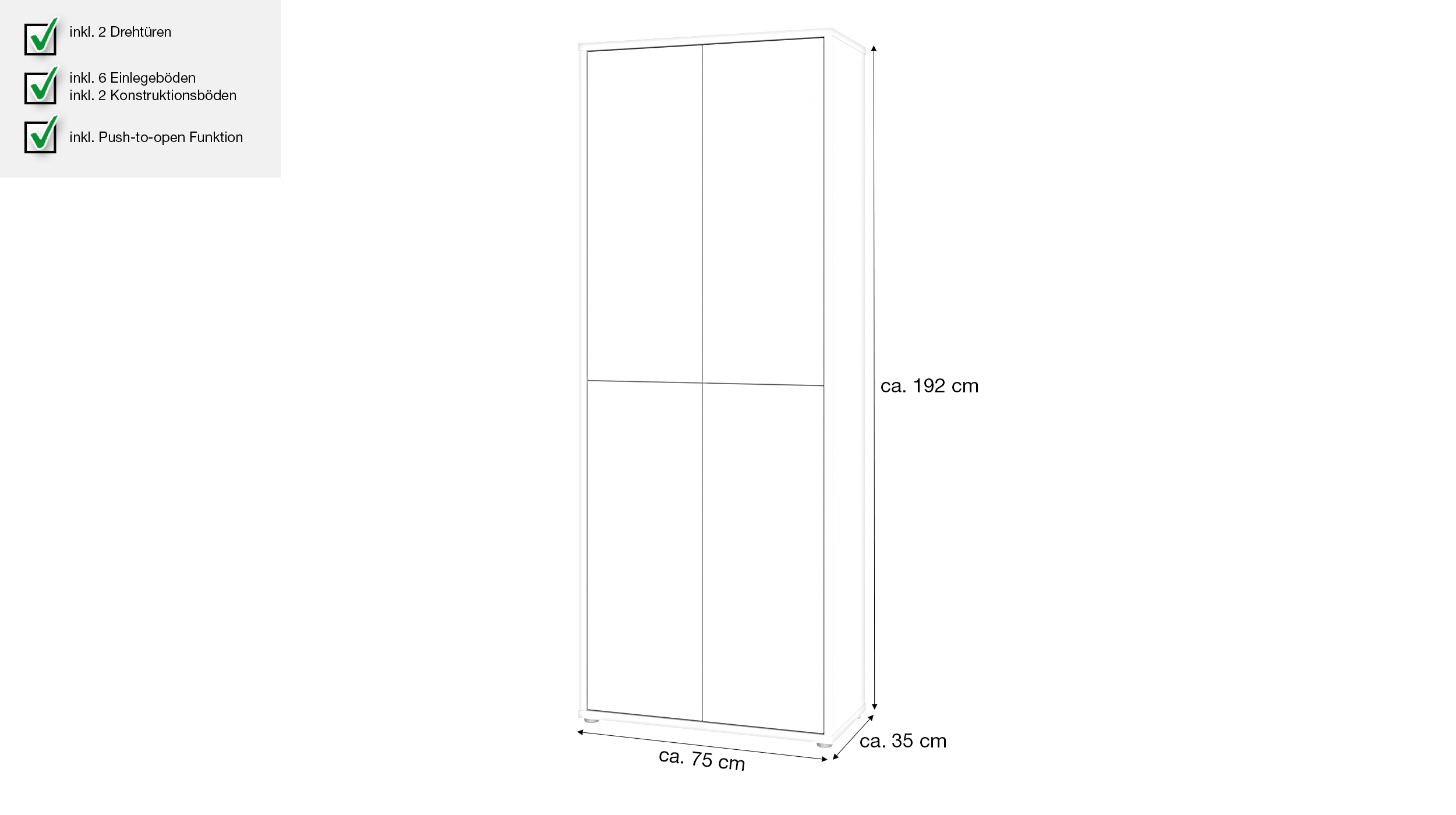 Schuhschrank beige 75 x 192 cm 2-türig - ALICE SPRINGS