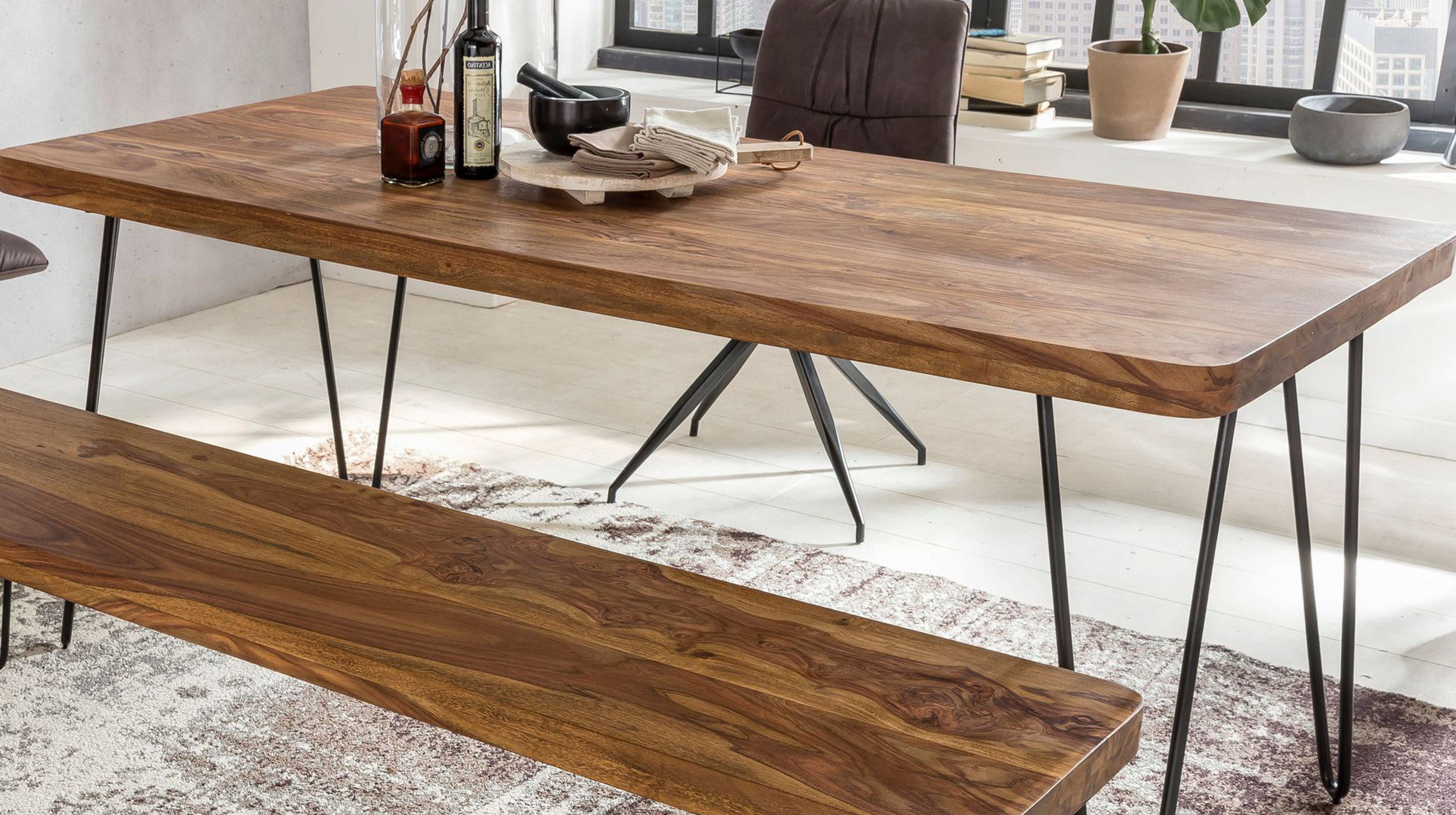 Esstisch 200 x 80 cm Sheesham massiv, dunkel gebeizt - STEN
