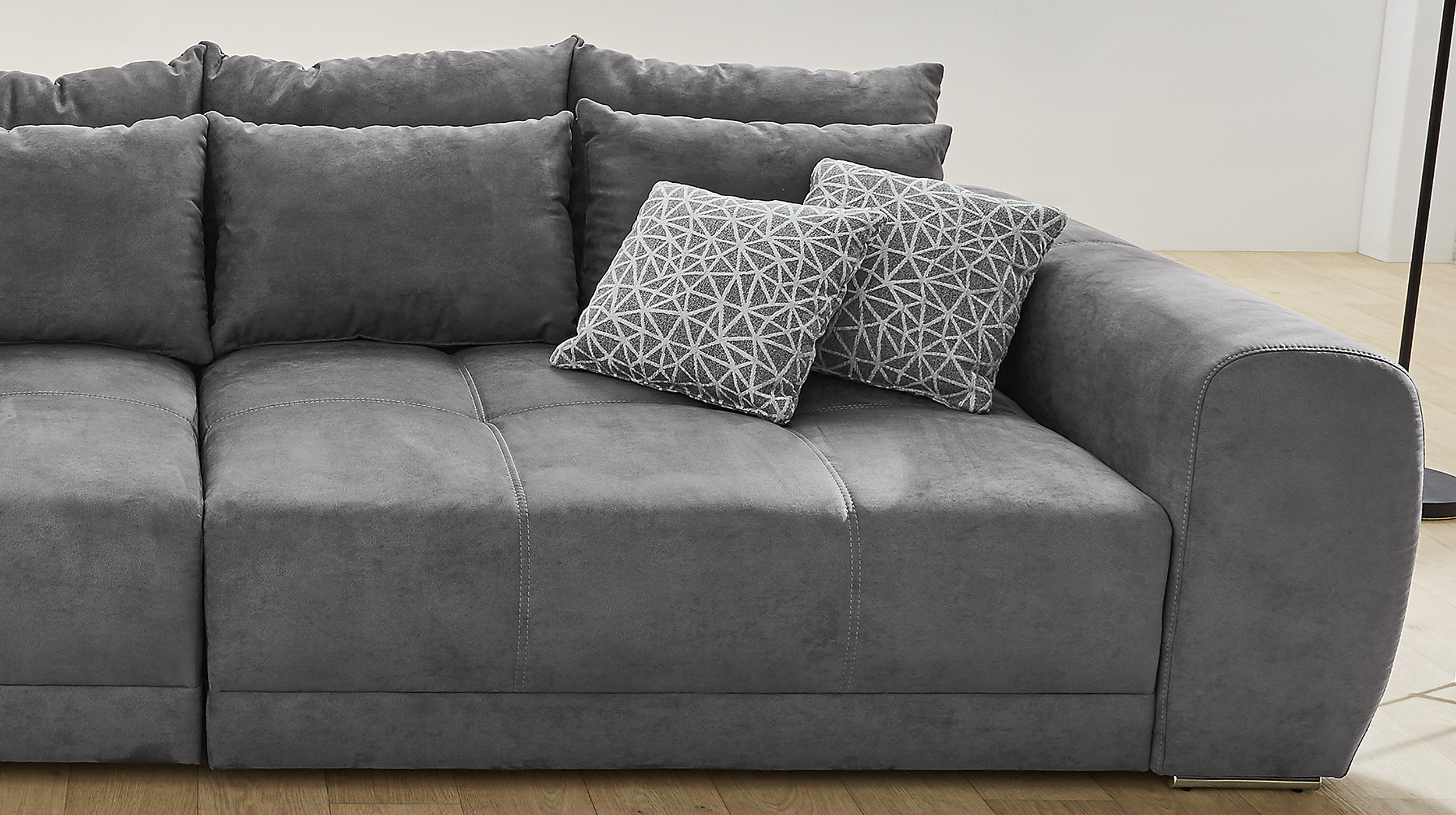 Big Sofa mit Federkern grau 306 x 134 cm - MOLDAU