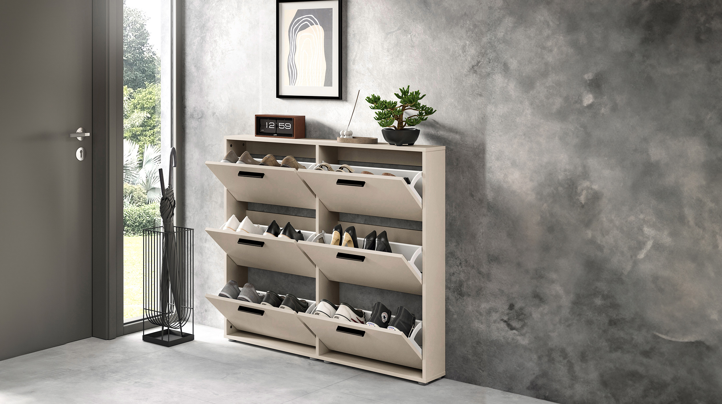 Schuhschrank beige 6-türig 116 x 103 cm - SAMMY