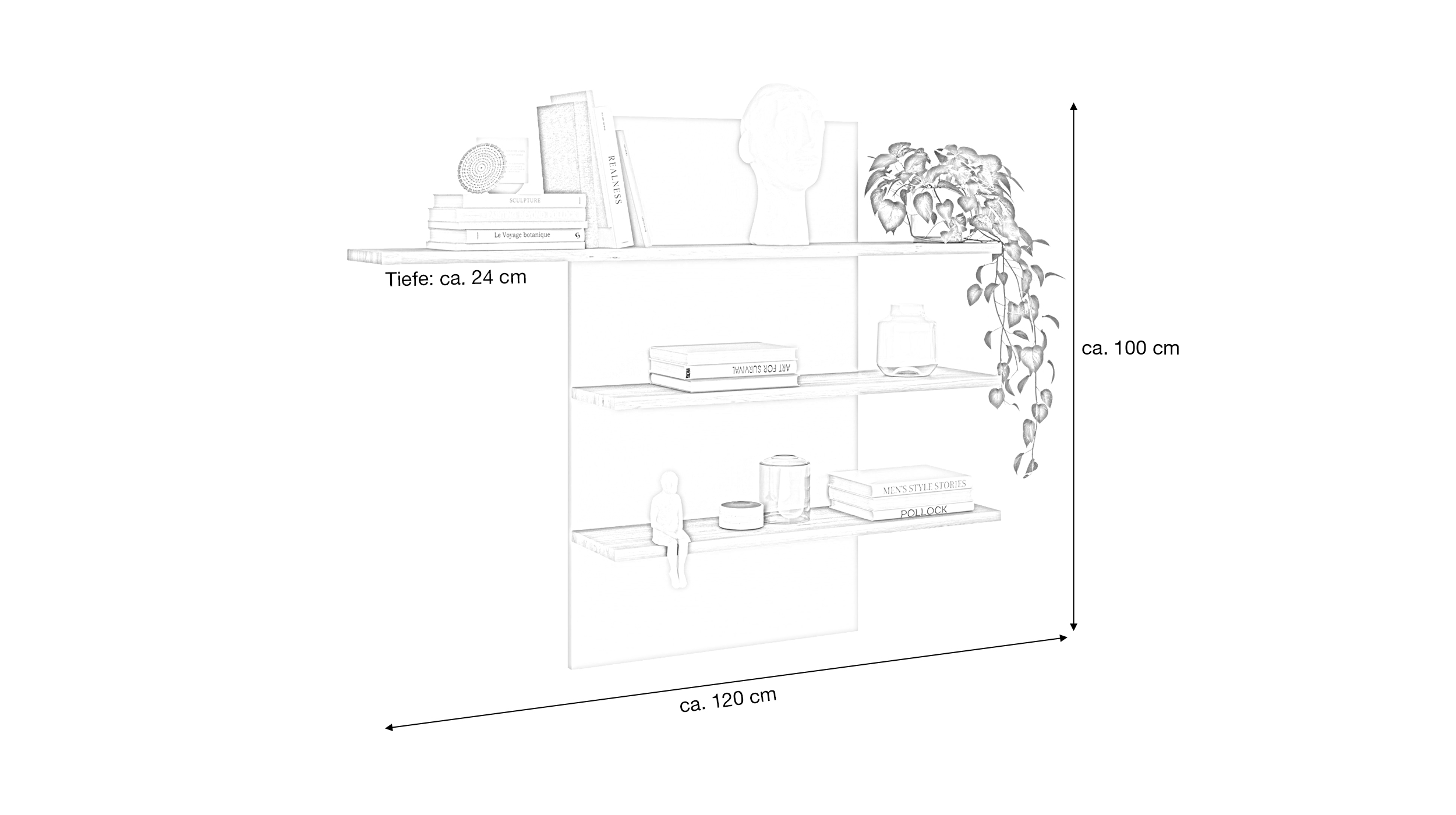 Wandboard weiß - Eiche - 120 cm - KAI