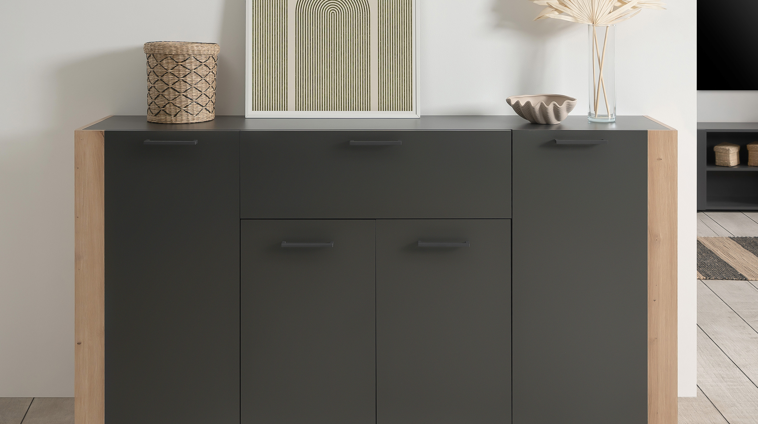 Sideboard mit Schublade anthrazit Artisan Eiche 162 cm - CENTO