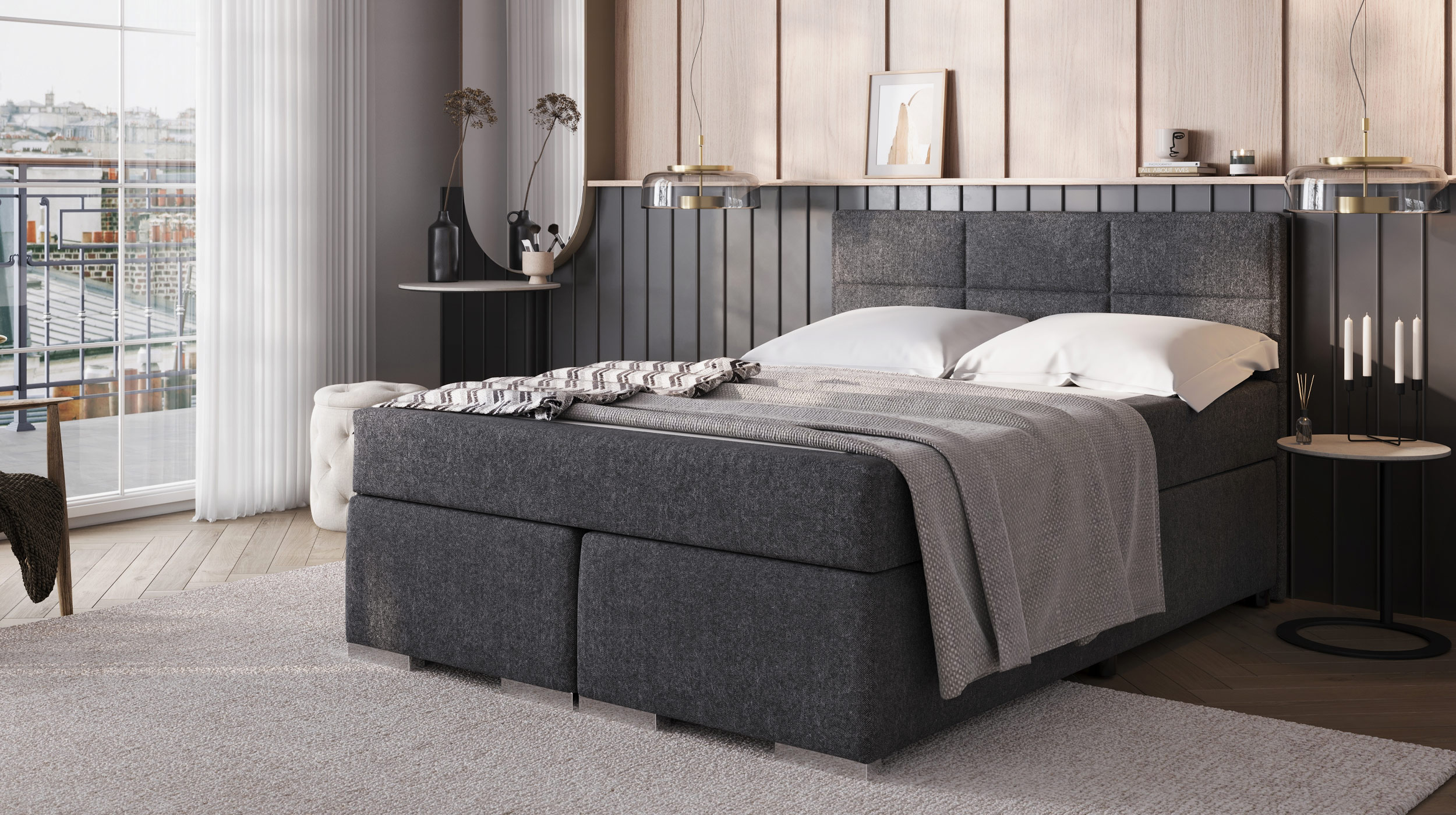 Boxbett 180 x 200 cm grau Stoffbezug - ONE