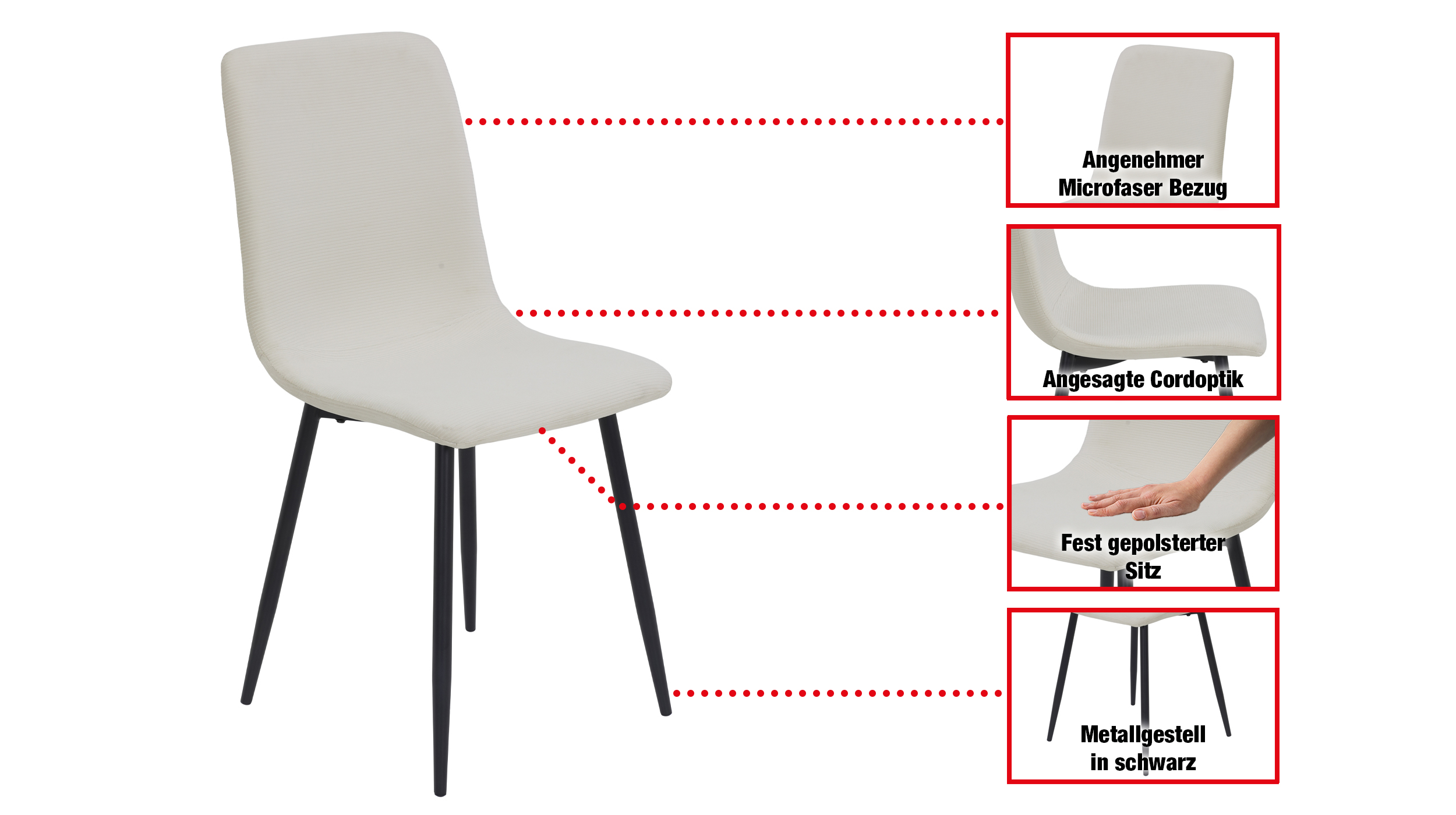 Polsterstuhl beige Microfaser Cordoptik Metallgestell - LEIPZIG