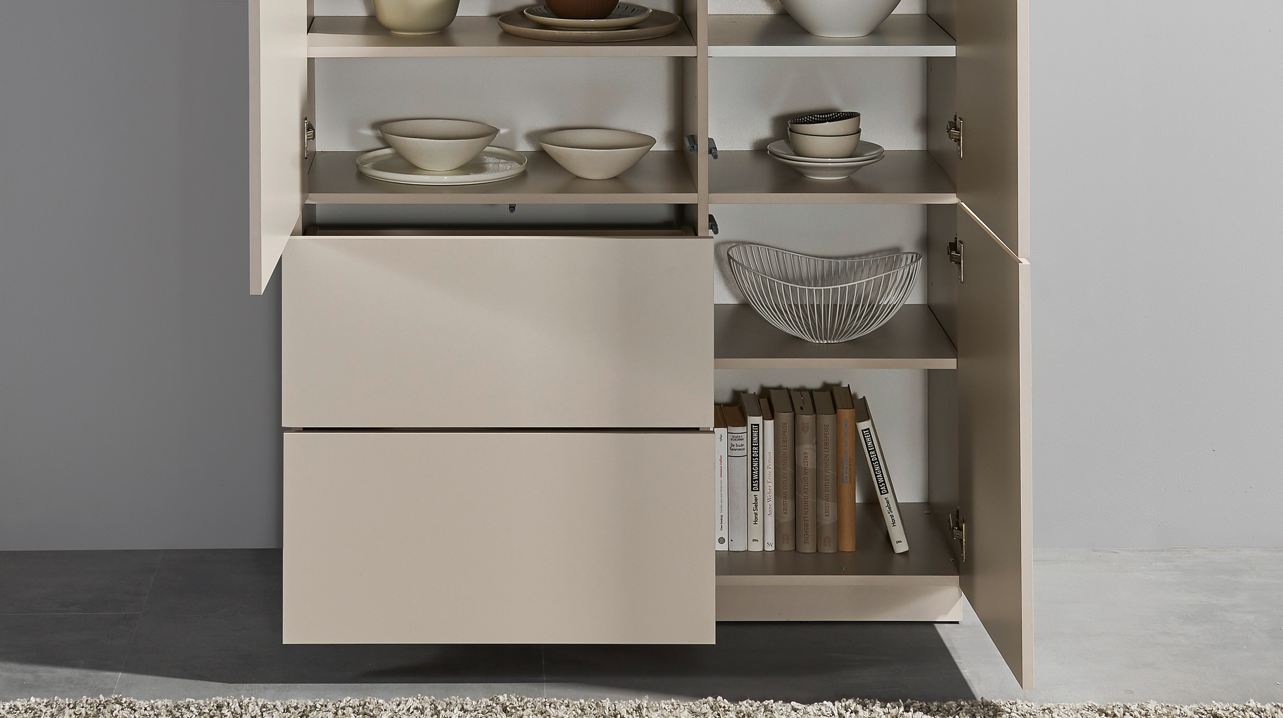 Highboard 3 Türen 2 Schubladen beige 103 cm - VINCE