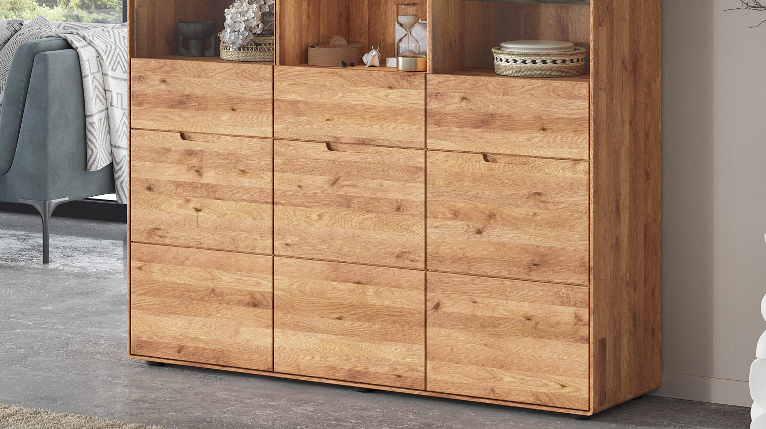 Highboard mit Glastüren Wildeiche massiv 149 cm - LUCAS
