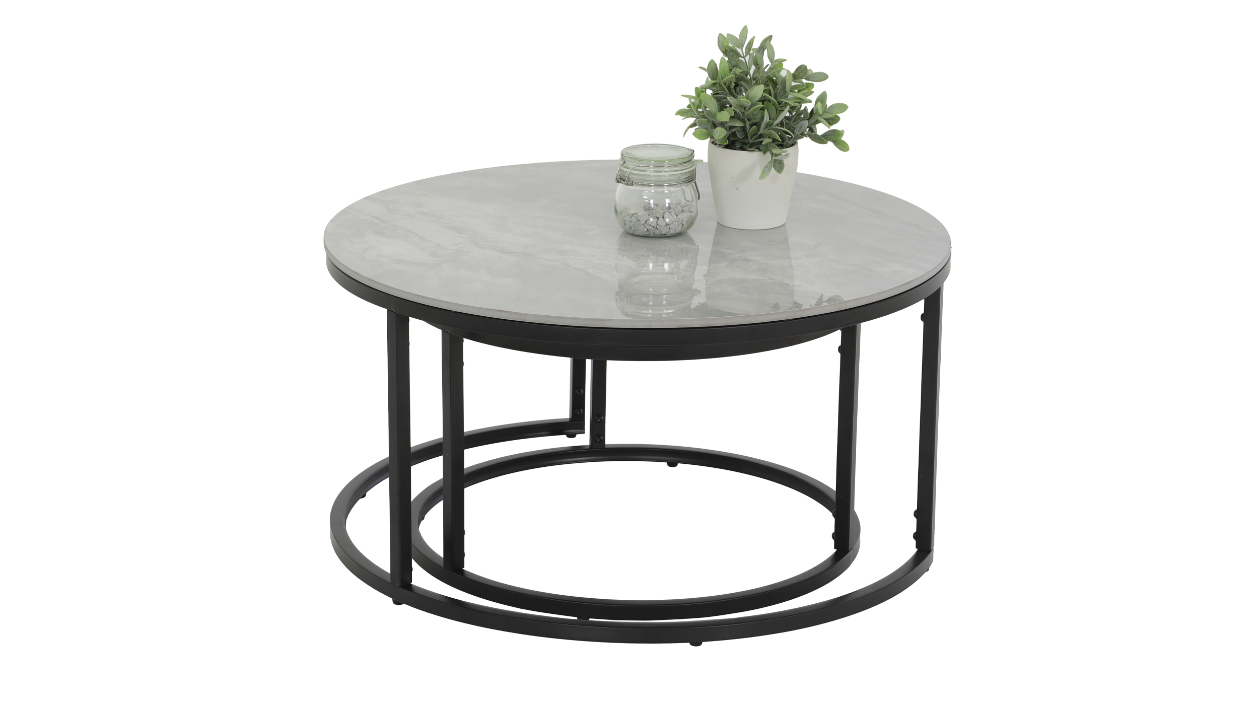 Couchtisch 2er-Set Marmoroptik grau hochglanz - 80 cm - 60 cm - LUAN