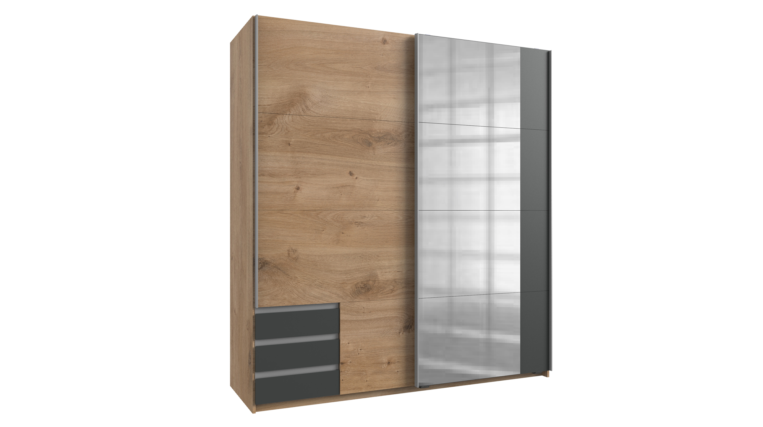 Schwebetürenschrank mit Spiegel Plankeneiche - graphit 180 cm - EMDEN