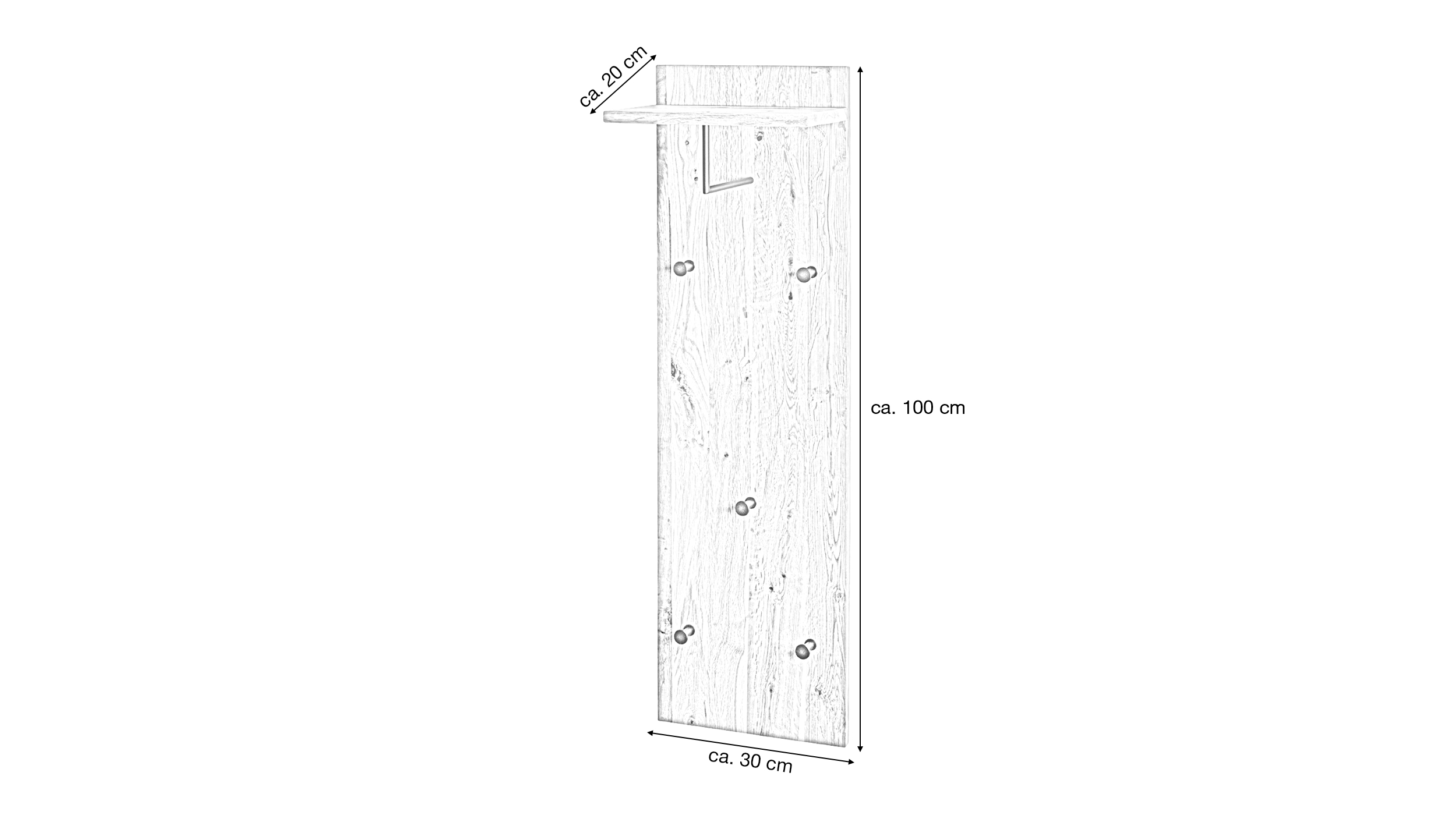 Wandgarderobe Paneel Eiche 30 x 100 cm  - PARMA