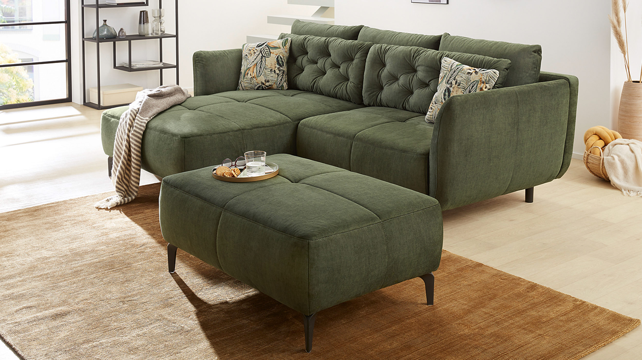Hocker Sitzhocker 79 x 111 cm grün Veloursbezug - SALO