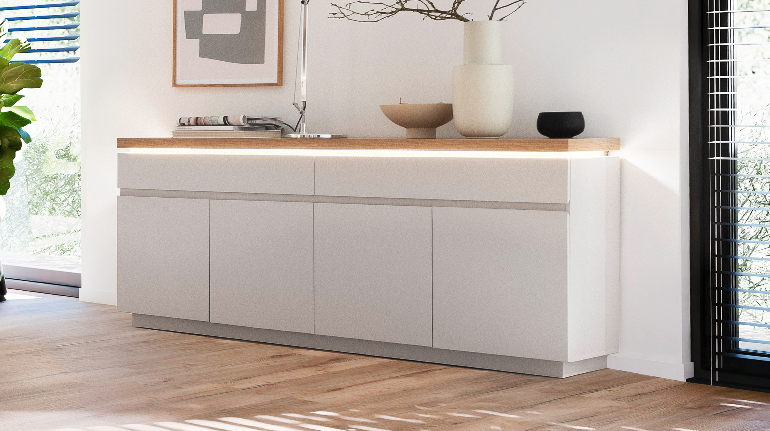 Sideboard mit Beleuchtung beige - Evoke Eiche 180 cm - REMOLINO