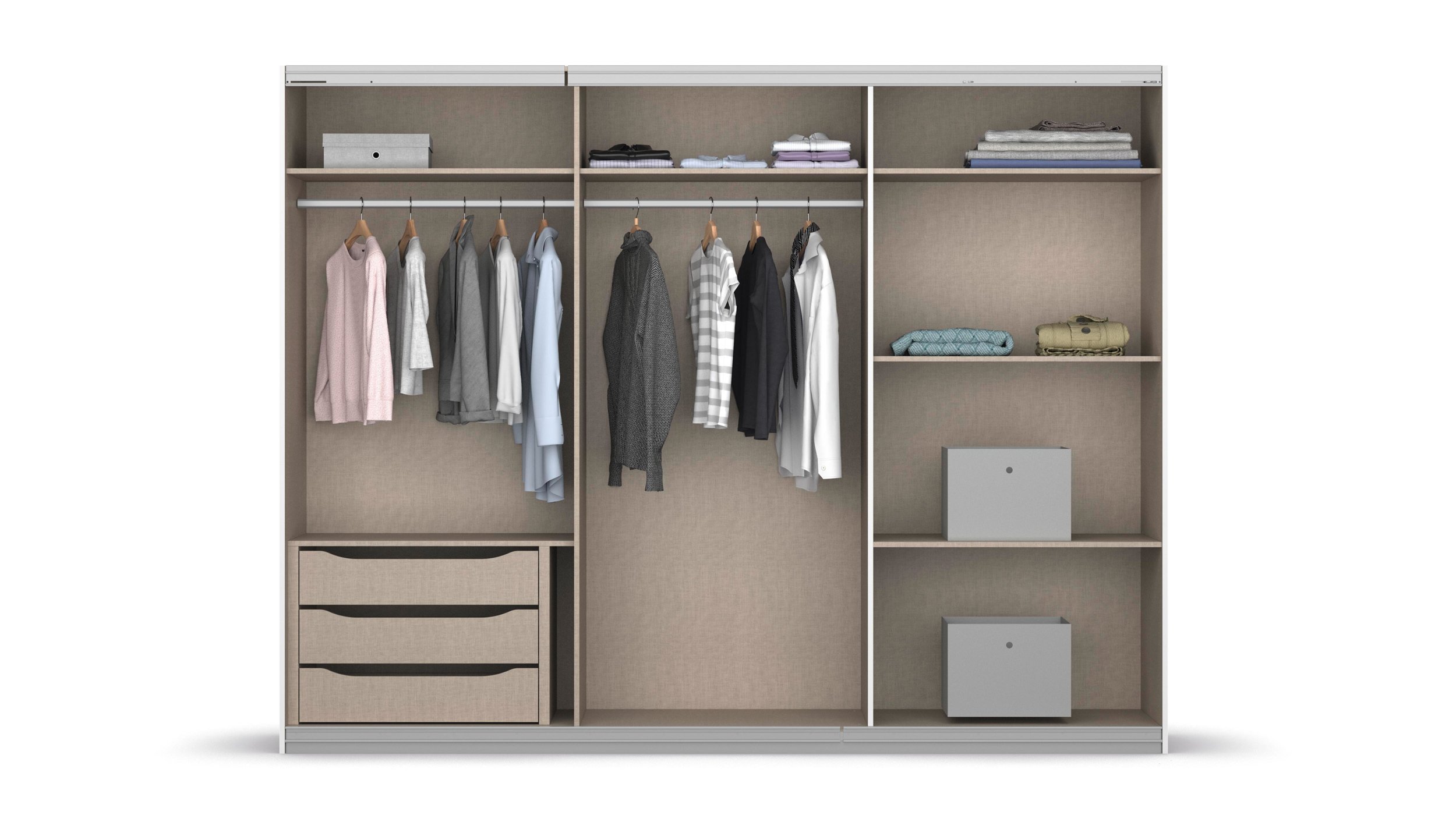 Schwebetürenschrank grau Glasfront - 271 cm- rauch - KULMBACH