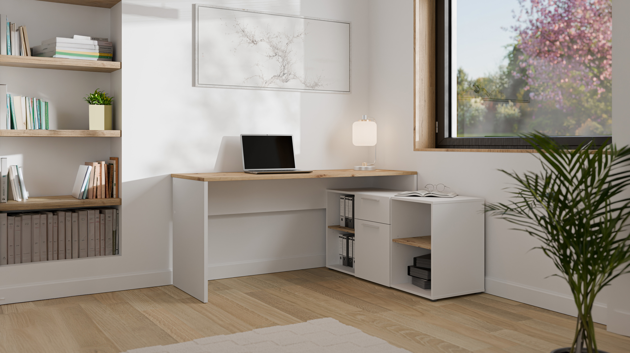 Eck-Schreibtisch weiß Artisan Eiche 160 cm - CONTRA COSTA
