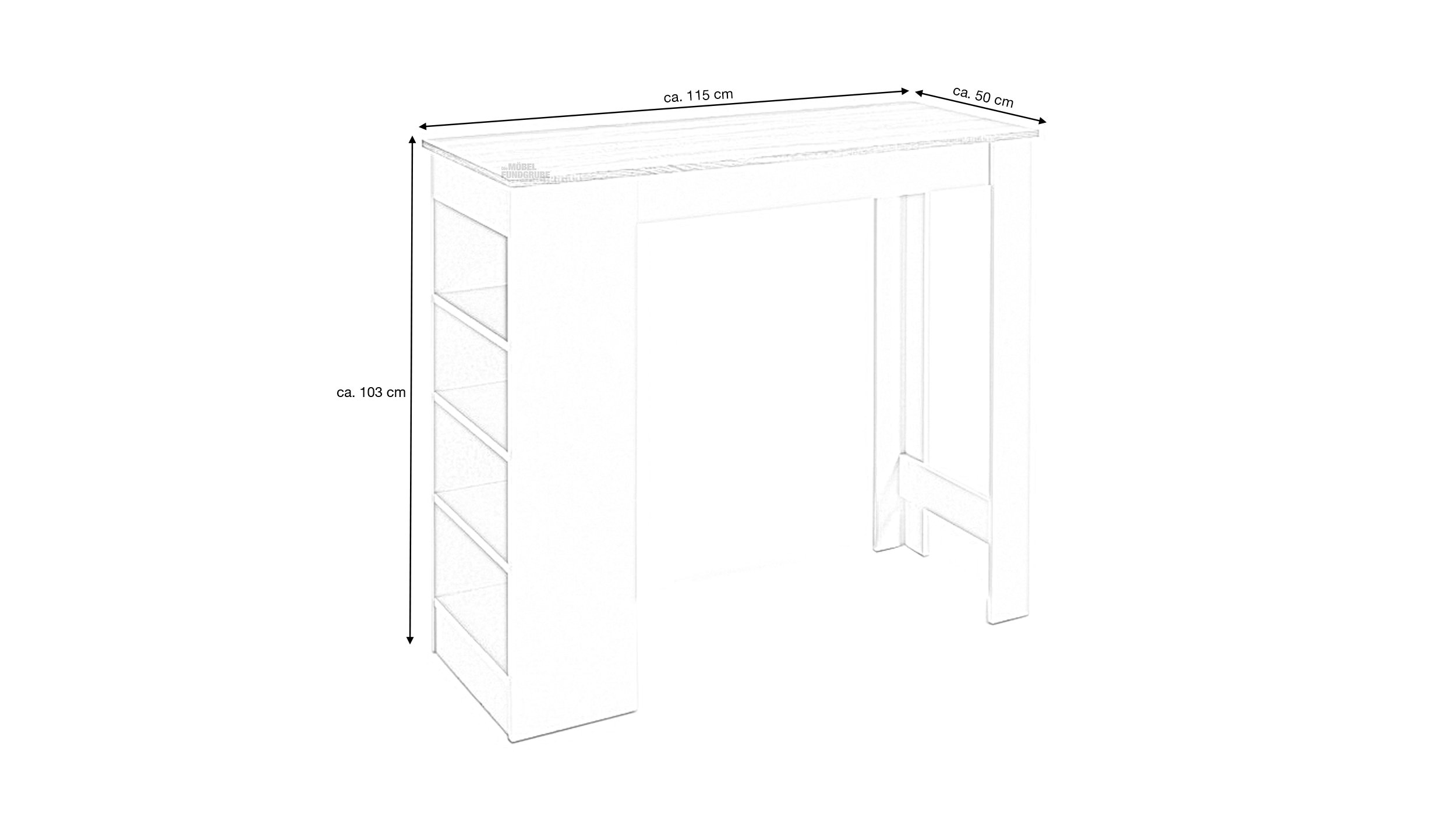 Bartisch Artisan Eiche - weiß 115 x 50 cm rechteckig - MOJITO