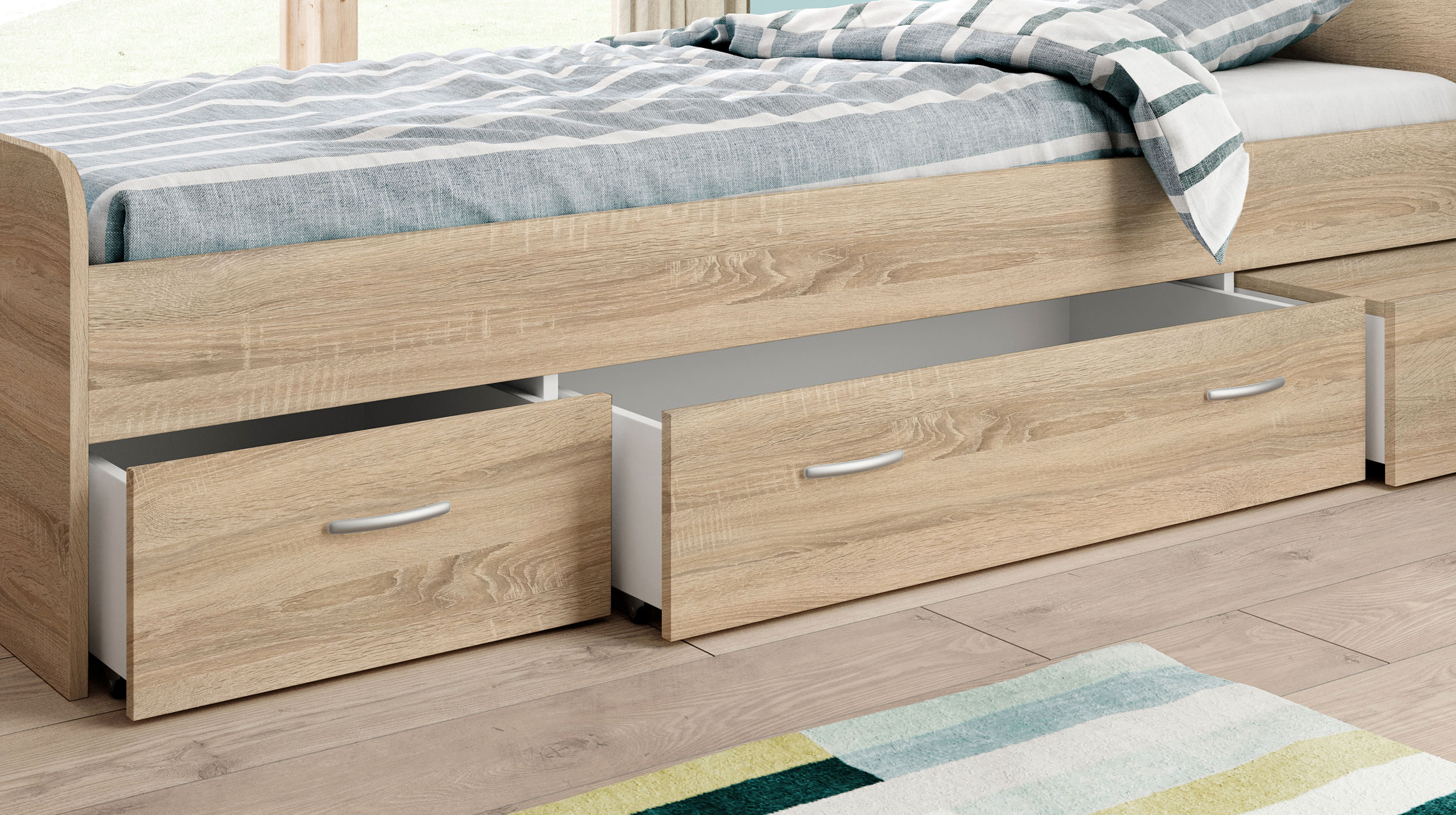 Jugendbett mit 2 Schubladen 90 x 200 cm Sonoma Eiche - BORO